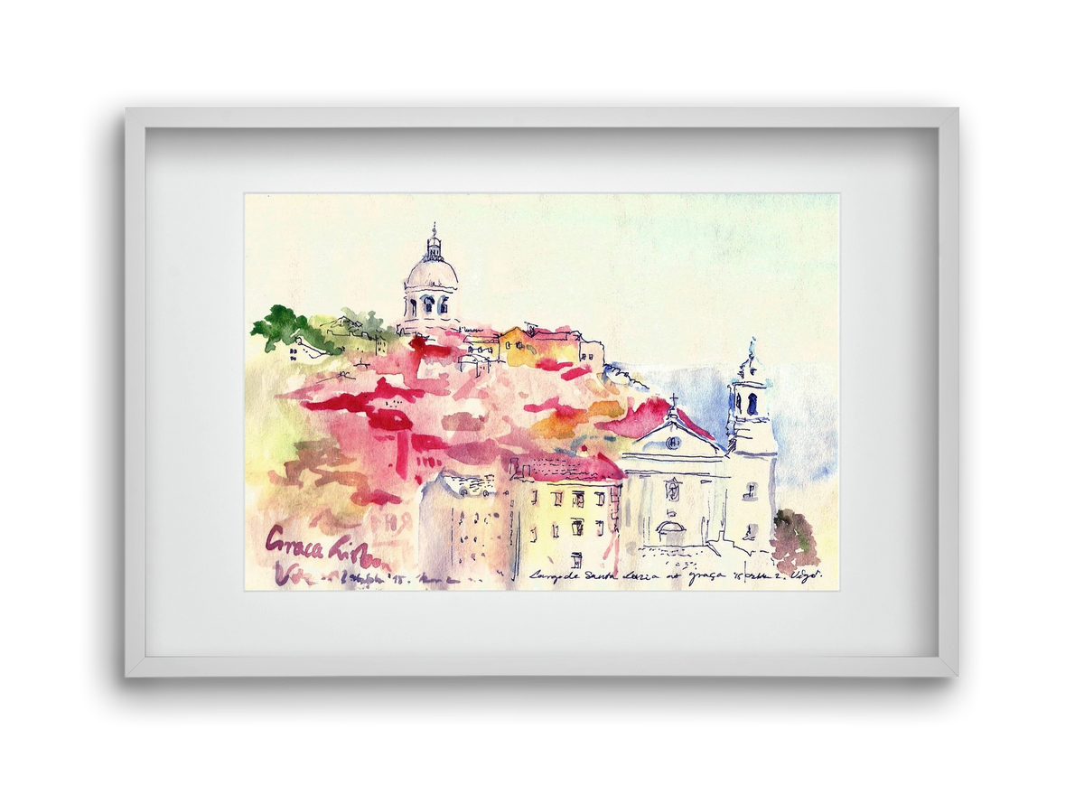 LISBON AQUARELLE NO.19, 45x30 cm (30x20 cm), Fehér keret, paszpartuval