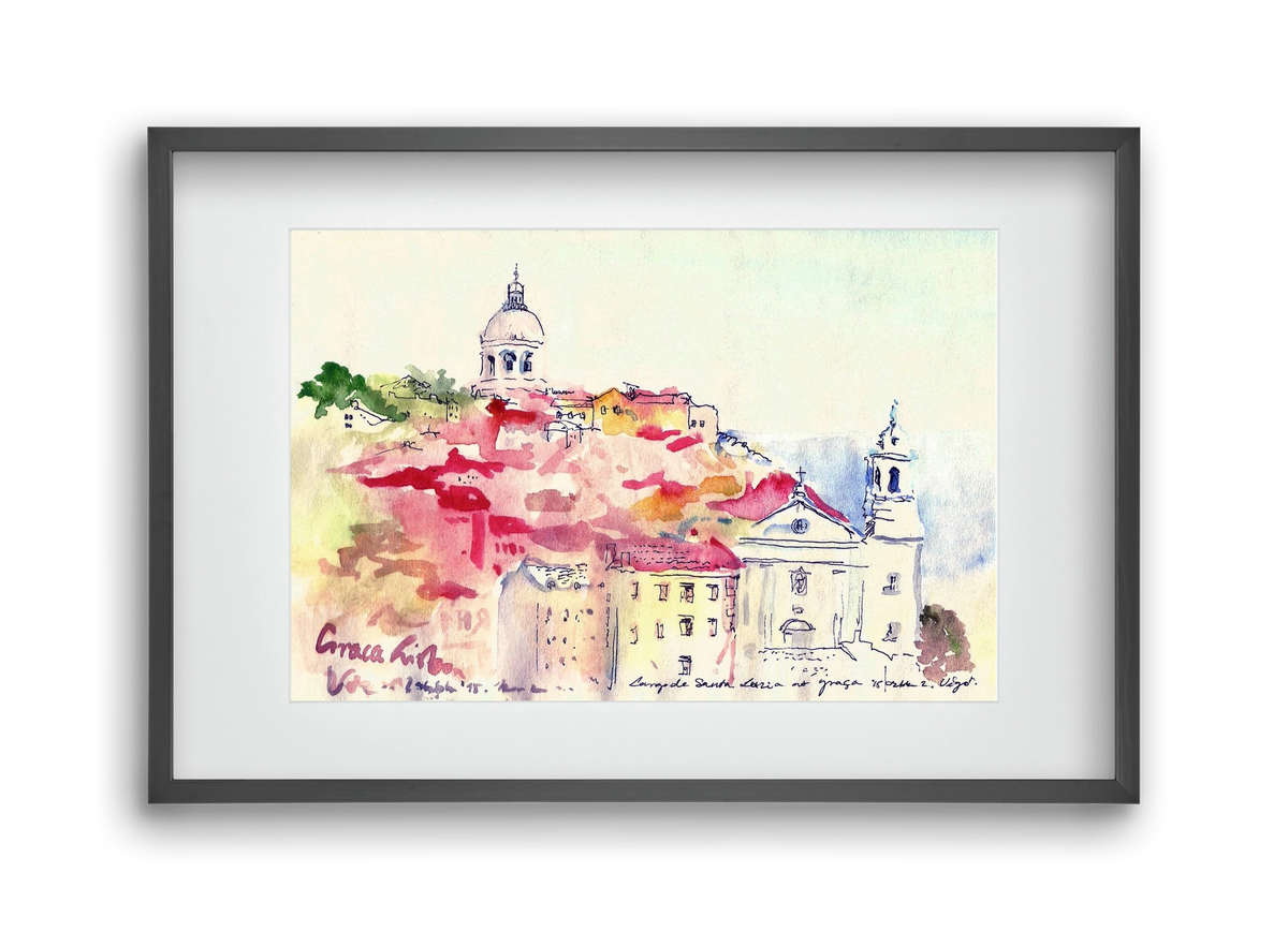 LISBON AQUARELLE NO.19, 45x30 cm (30x20 cm), Fekete keret, paszpartuval