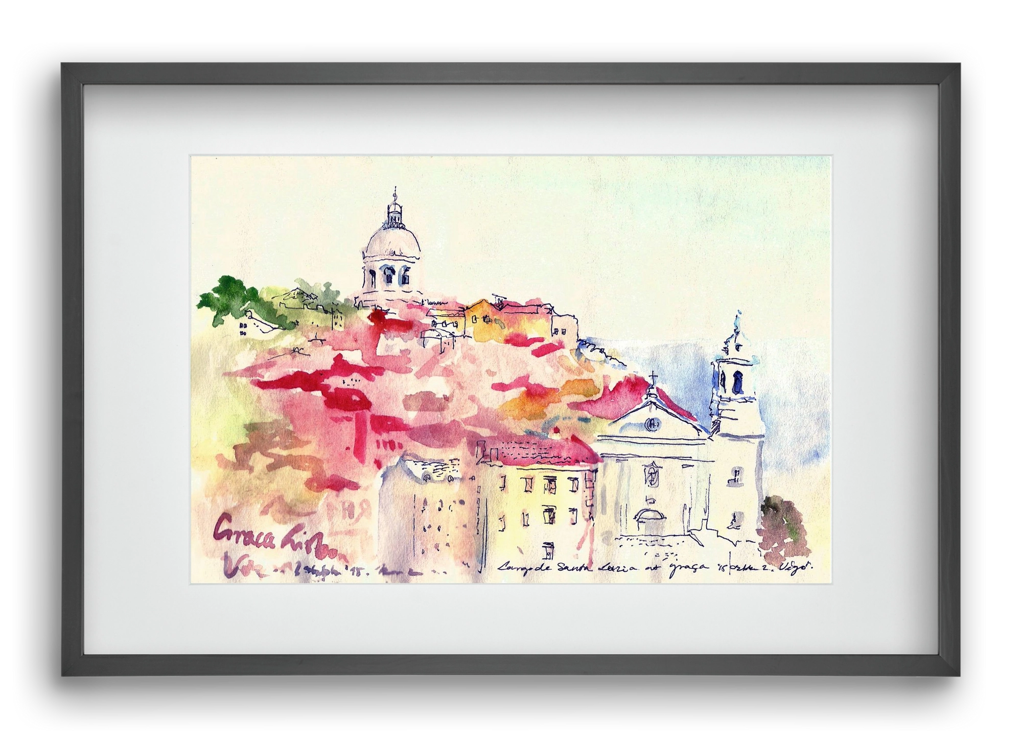 LISBON AQUARELLE NO.19, 60x40 cm (45x30 cm), Fekete keret, paszpartuval