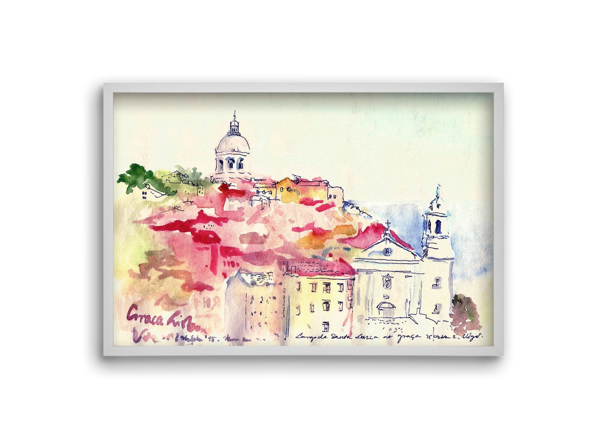 LISBON AQUARELLE NO.19, 30x20 cm (30x20 cm), Fehér keret