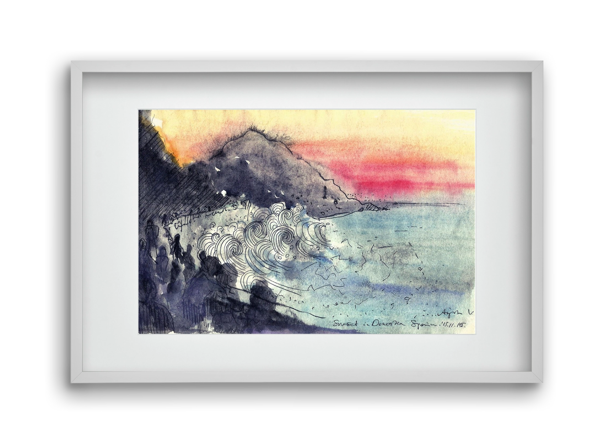 SAN SEBASTIAN AQUARELLE NO.1, 45x30 cm (30x20 cm), Fehér keret, paszpartuval