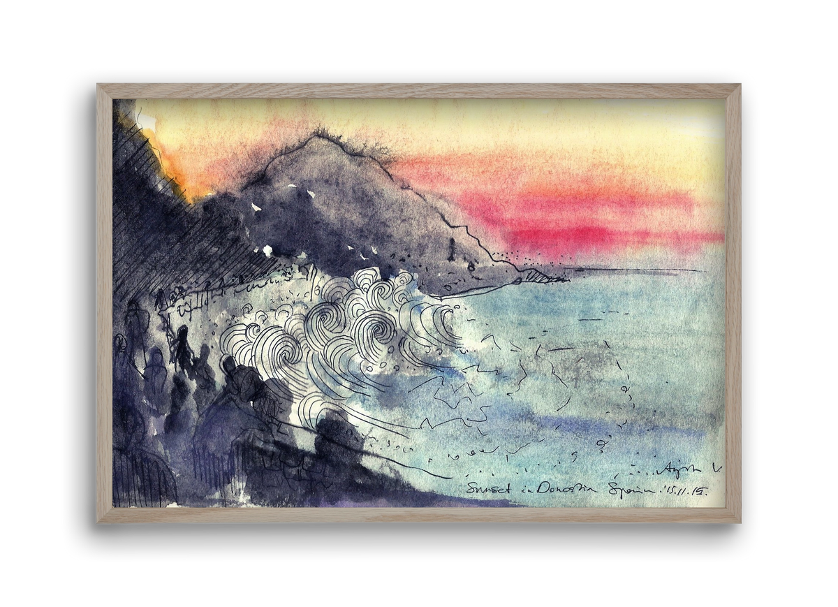 SAN SEBASTIAN AQUARELLE NO.1, 45x30 cm (45x30 cm), Tölgy keret
