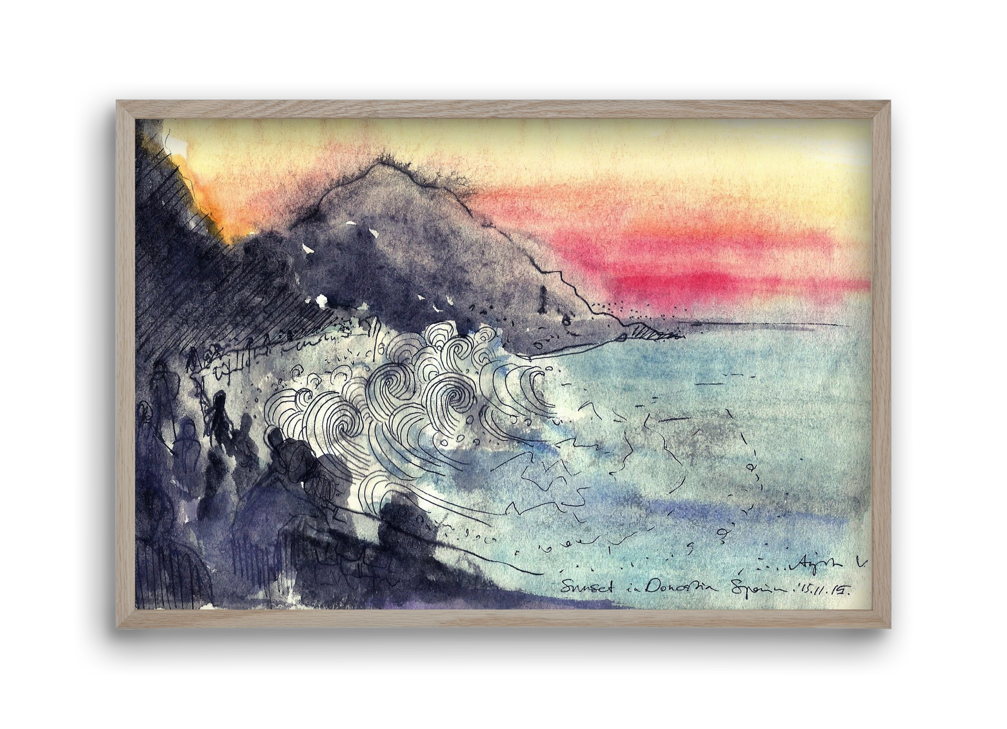 SAN SEBASTIAN AQUARELLE NO.1, 45x30 cm (45x30 cm), Tölgy keret