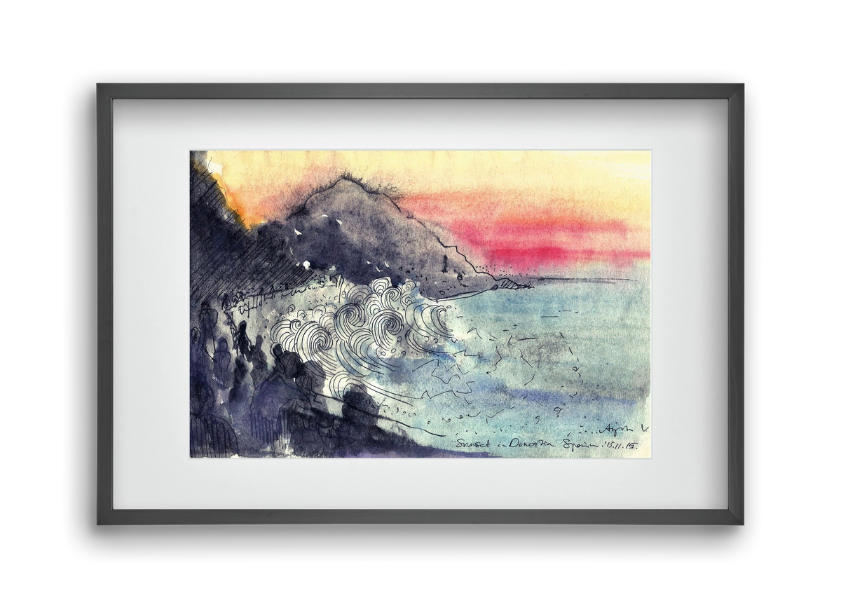 SAN SEBASTIAN AQUARELLE NO.1, 45x30 cm (30x20 cm), Fekete keret, paszpartuval