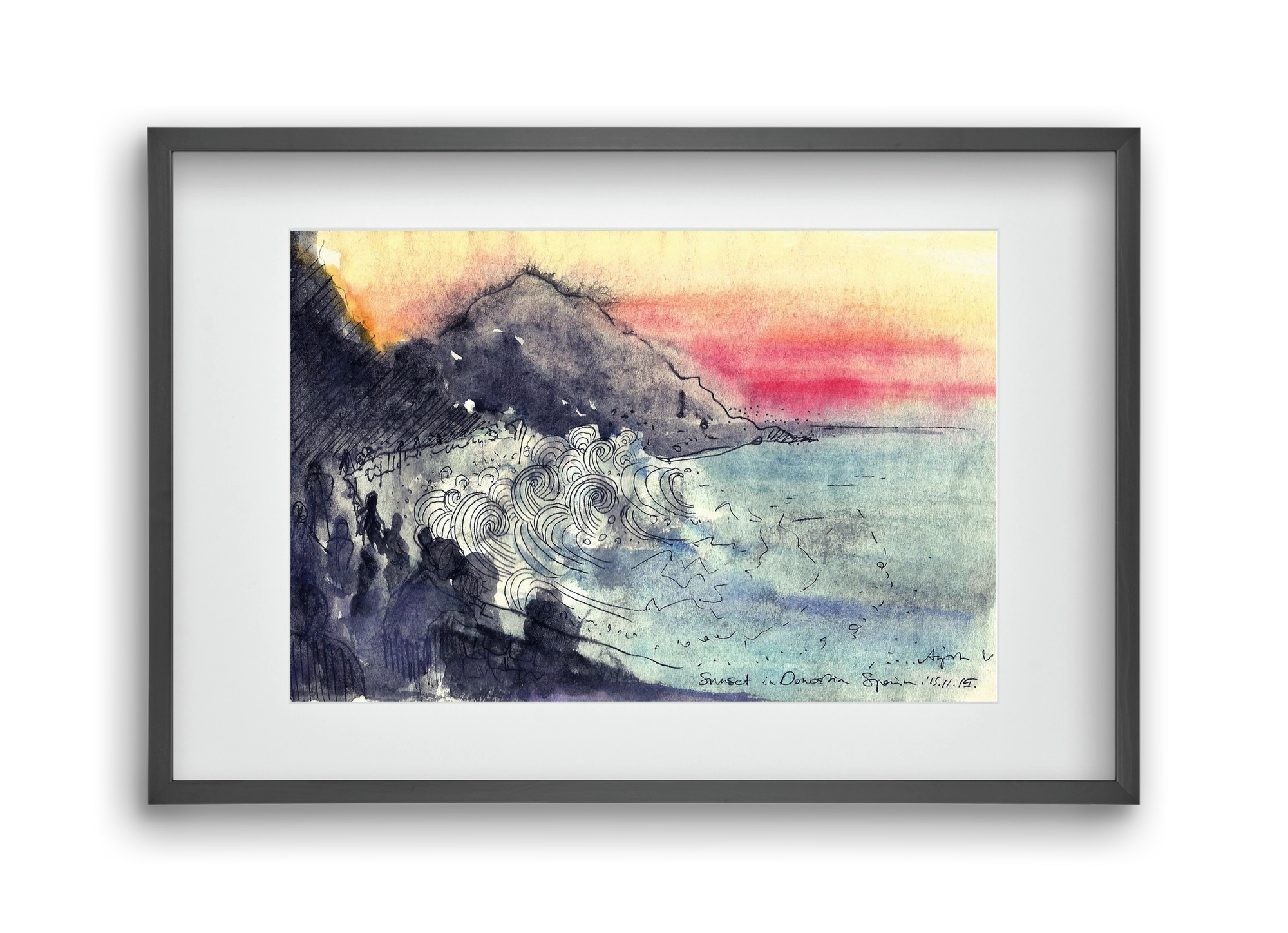 SAN SEBASTIAN AQUARELLE NO.1, 45x30 cm (30x20 cm), Fekete keret, paszpartuval