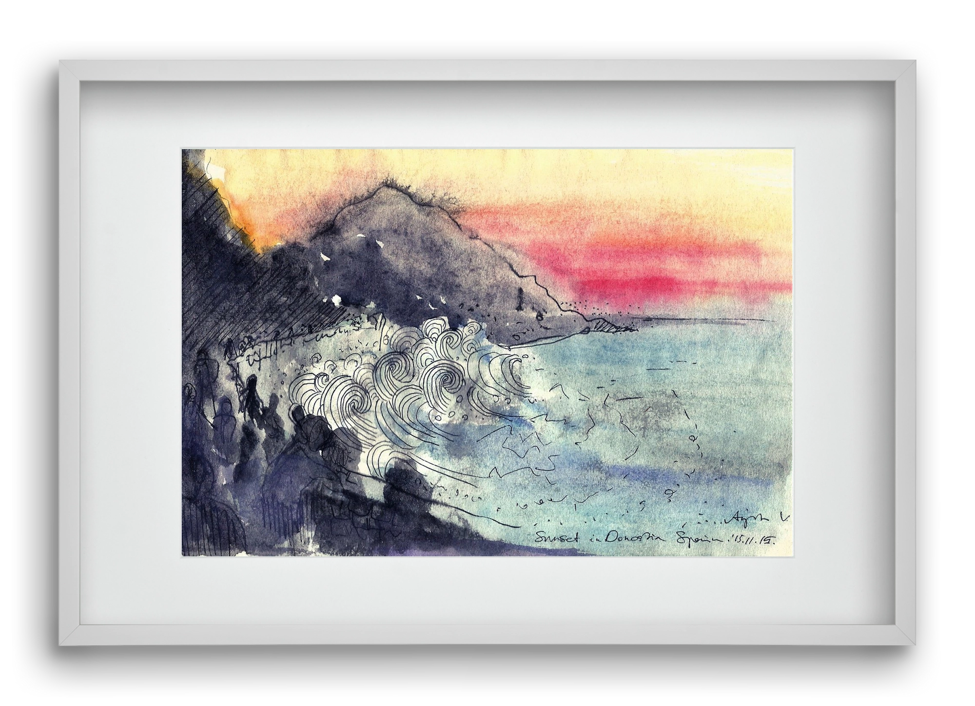 SAN SEBASTIAN AQUARELLE NO.1, 60x40 cm (45x30 cm), Fehér keret, paszpartuval