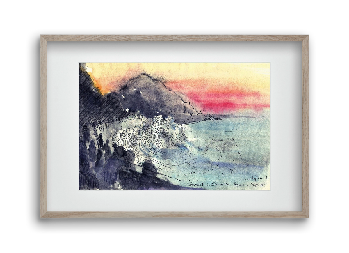 SAN SEBASTIAN AQUARELLE NO.1, 45x30 cm (30x20 cm), Tölgy keret, paszpartuval