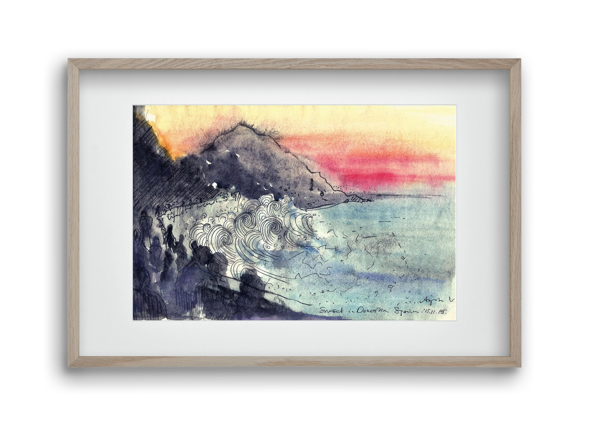 SAN SEBASTIAN AQUARELLE NO.1, 45x30 cm (30x20 cm), Tölgy keret, paszpartuval