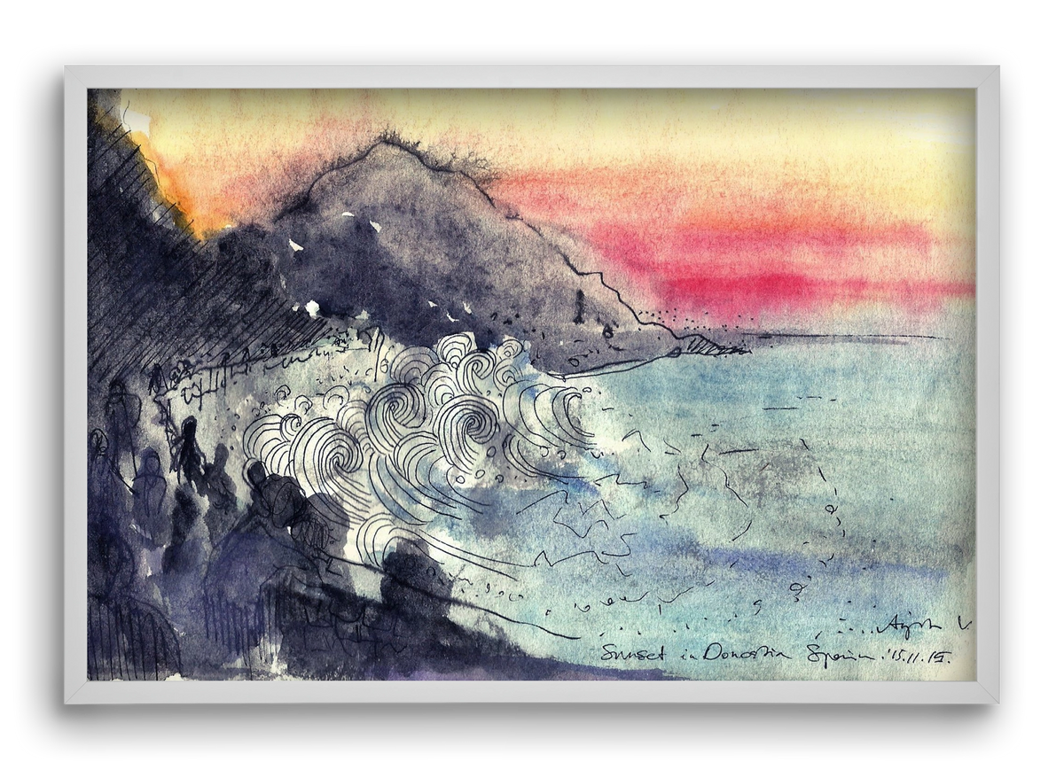 SAN SEBASTIAN AQUARELLE NO.1, 60x40 cm (60x40 cm), Fehér keret