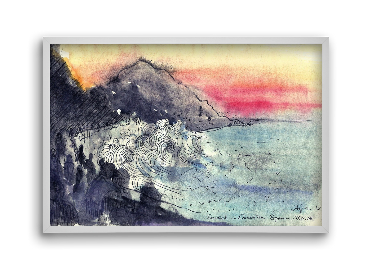 SAN SEBASTIAN AQUARELLE NO.1, 45x30 cm (45x30 cm), Fehér keret