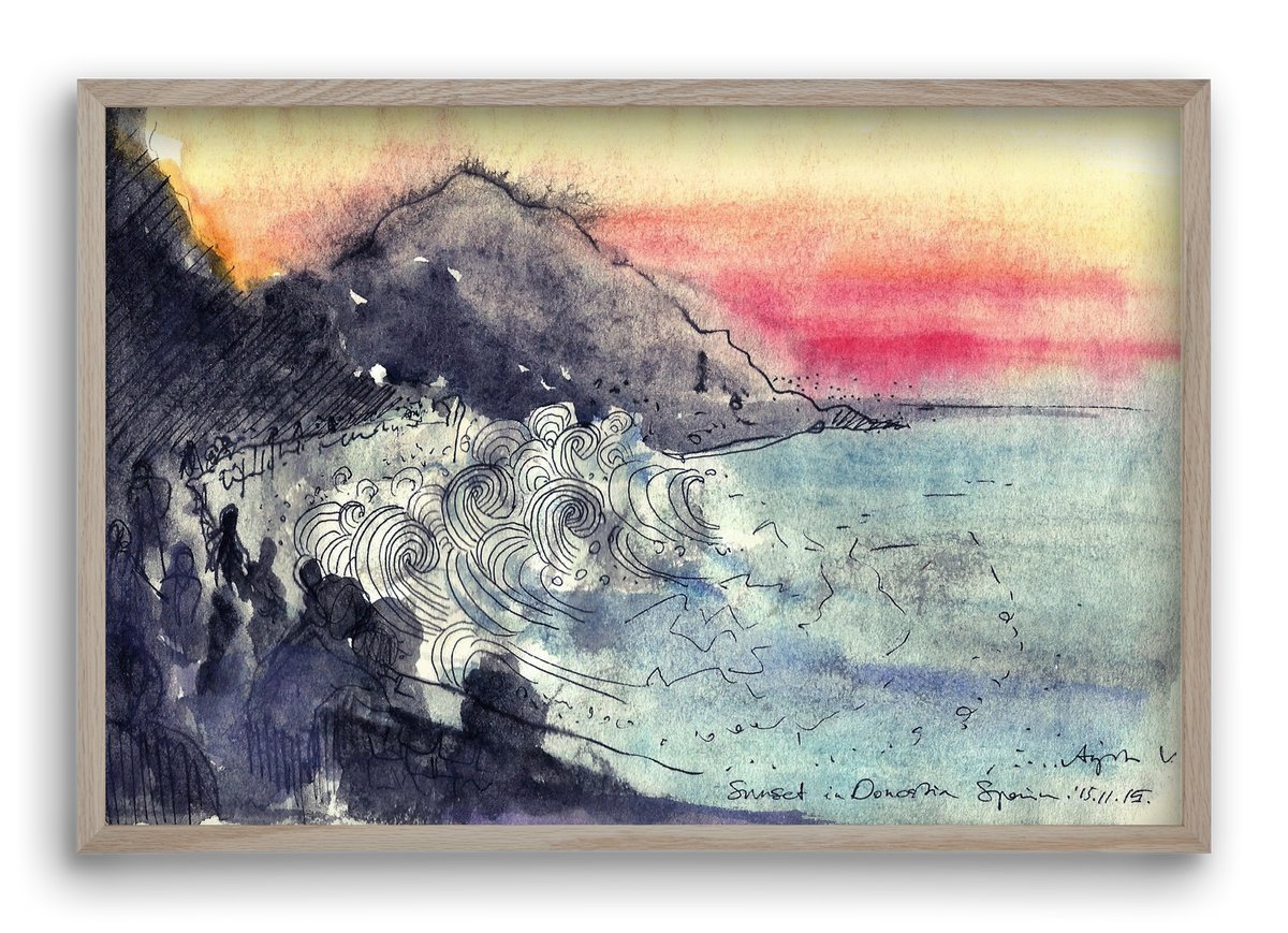 SAN SEBASTIAN AQUARELLE NO.1, 60x40 cm (60x40 cm), Tölgy keret