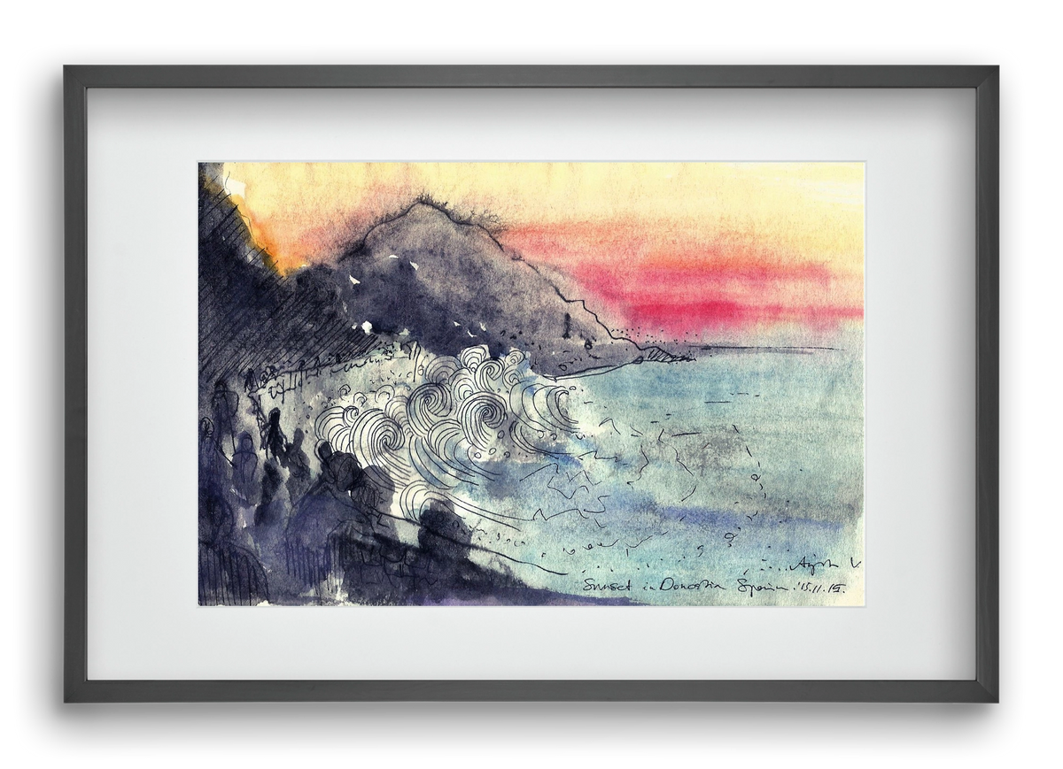SAN SEBASTIAN AQUARELLE NO.1, 60x40 cm (45x30 cm), Fekete keret, paszpartuval