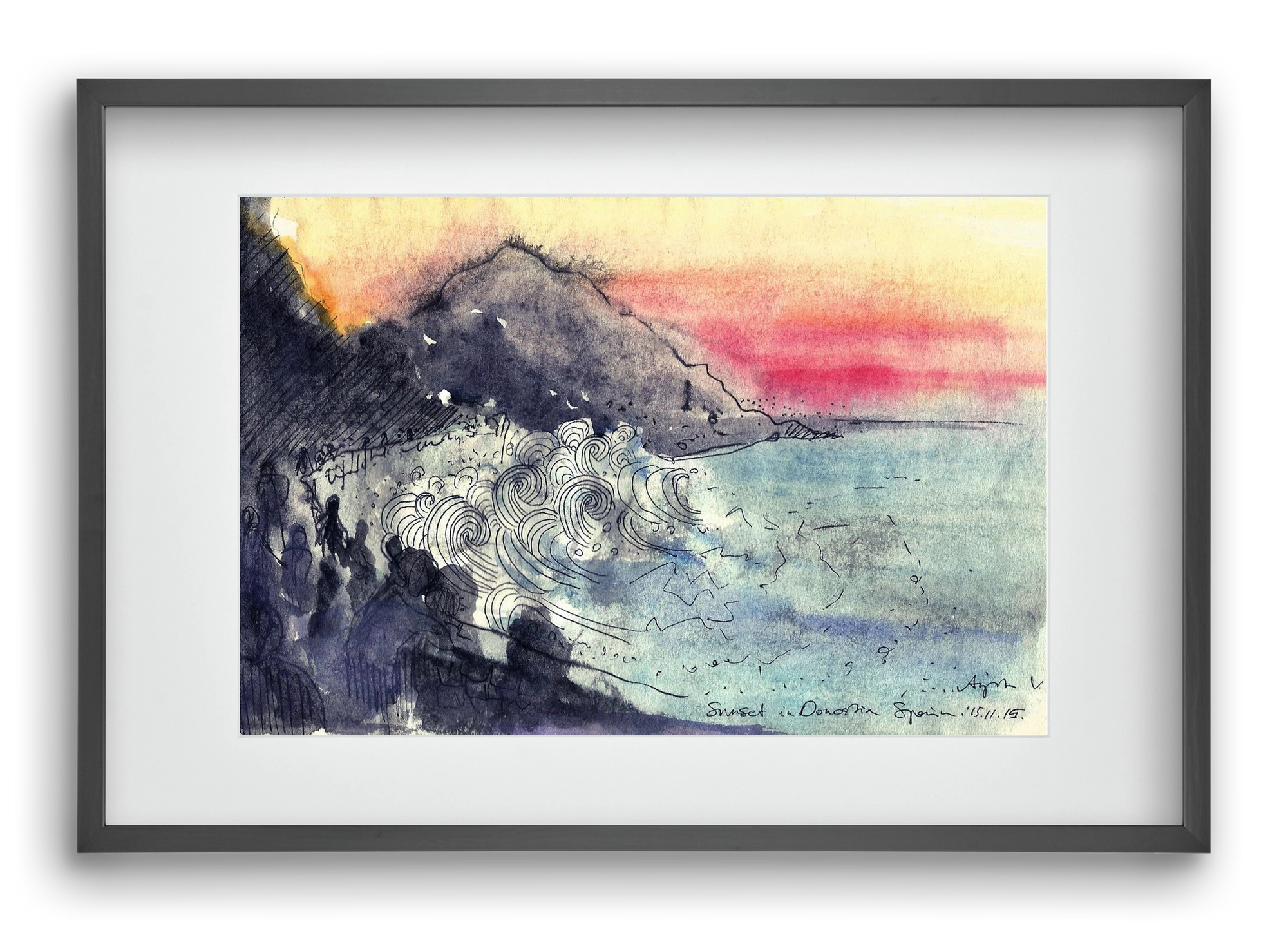 SAN SEBASTIAN AQUARELLE NO.1, 60x40 cm (45x30 cm), Fekete keret, paszpartuval