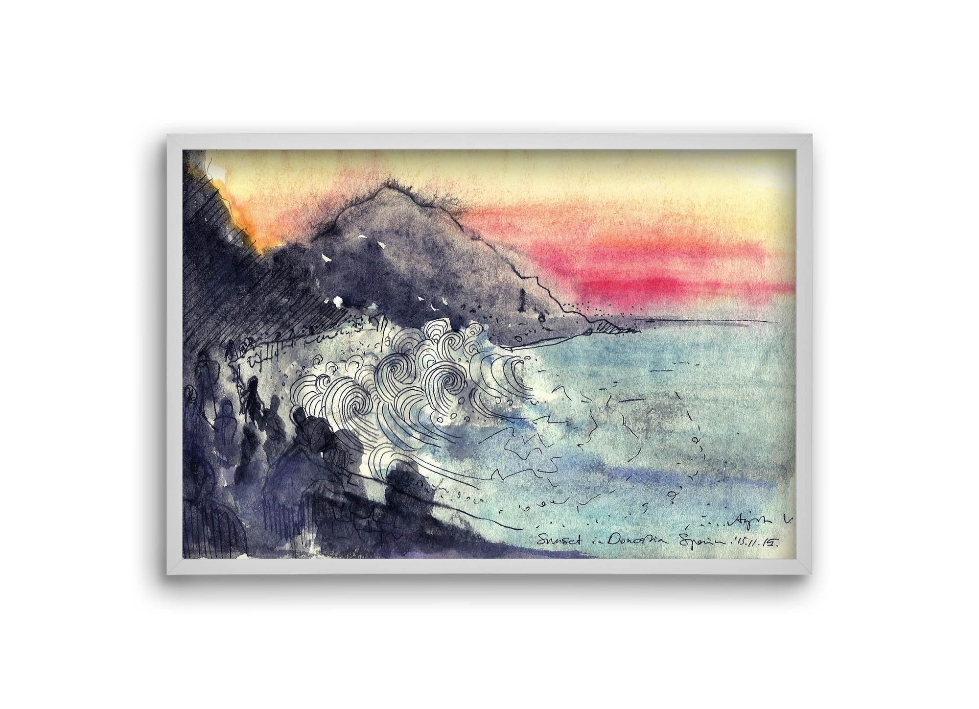 SAN SEBASTIAN AQUARELLE NO.1, 30x20 cm (30x20 cm), Fehér keret
