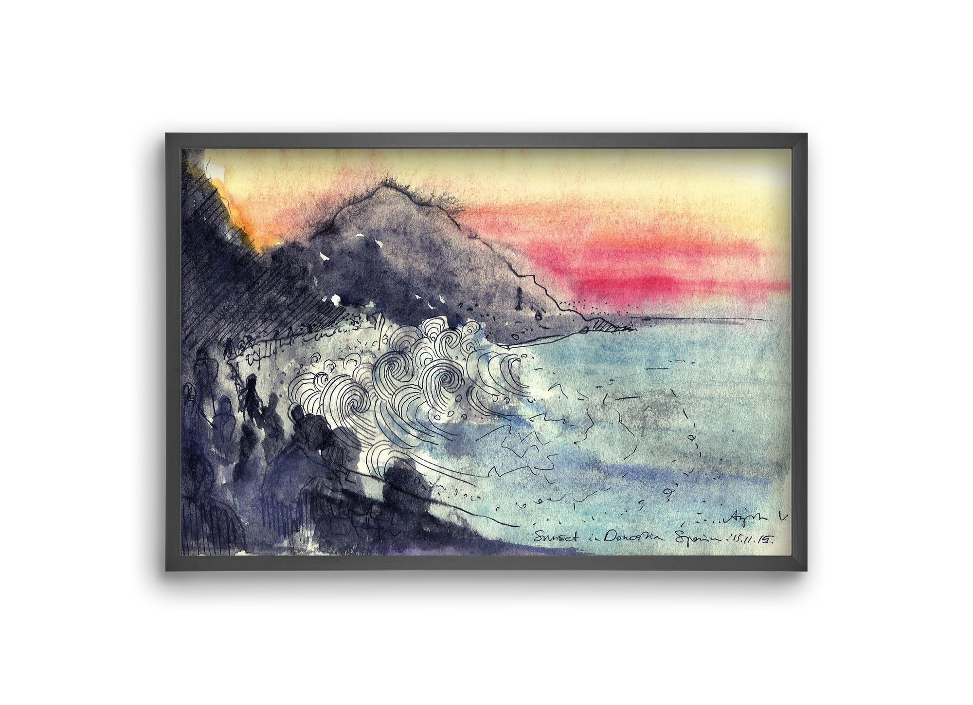 SAN SEBASTIAN AQUARELLE NO.1, 30x20 cm (30x20 cm), Fekete keret