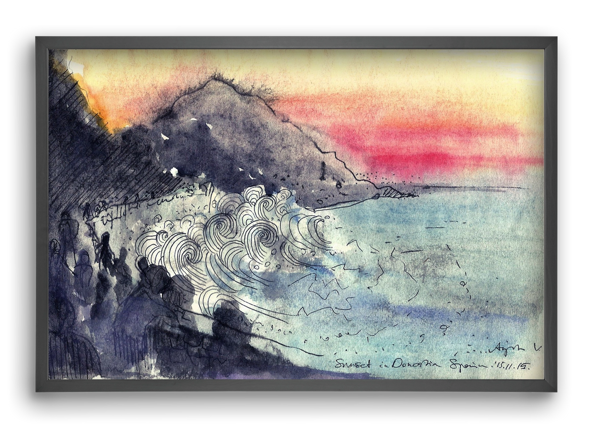 SAN SEBASTIAN AQUARELLE NO.1, 60x40 cm (60x40 cm), Fekete keret