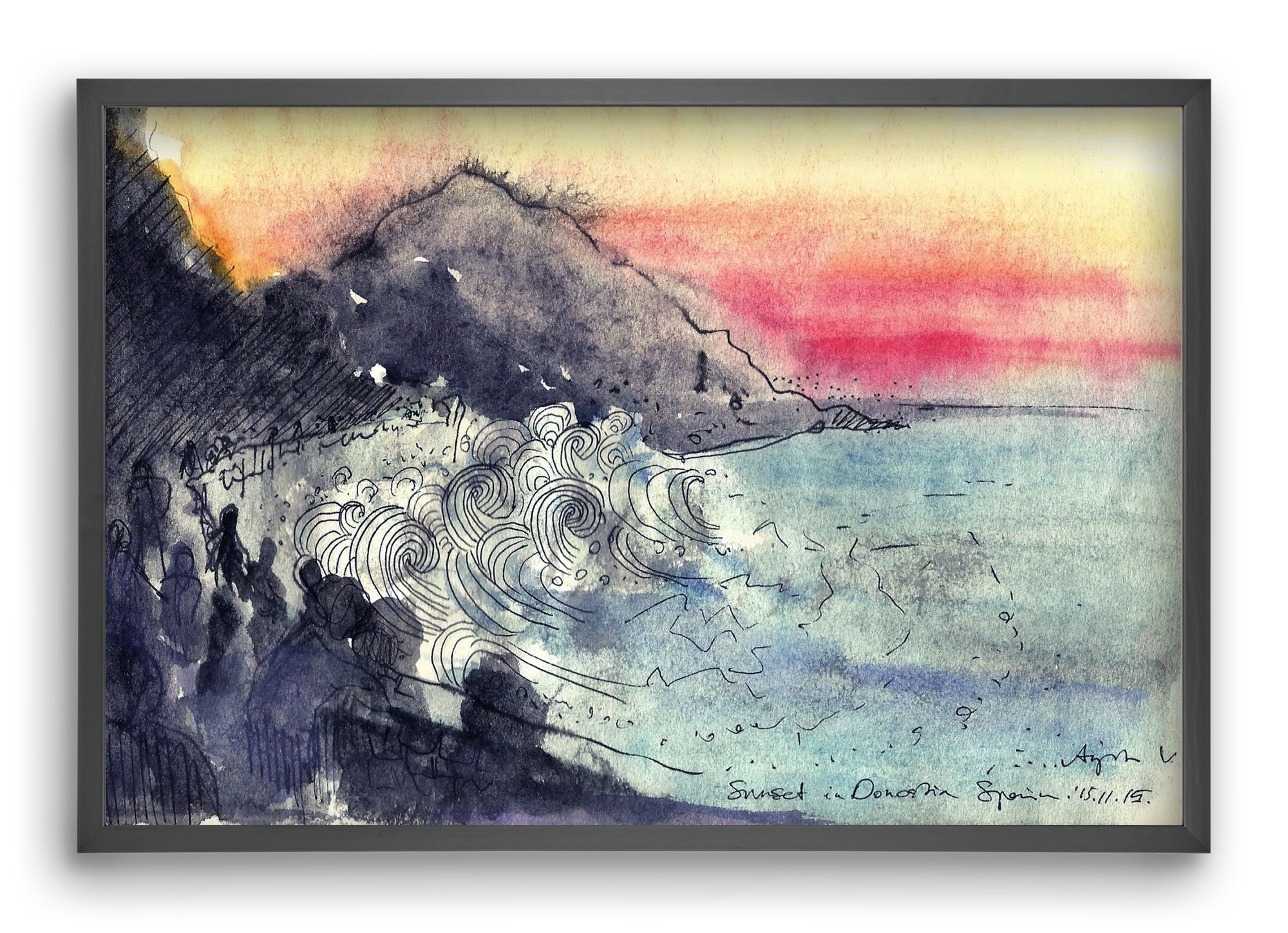 SAN SEBASTIAN AQUARELLE NO.1, 60x40 cm (60x40 cm), Fekete keret