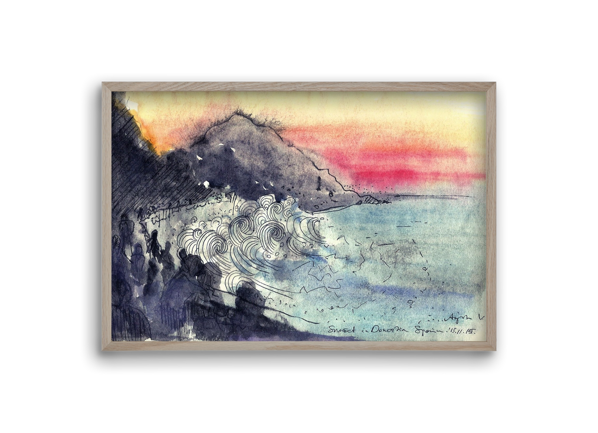 SAN SEBASTIAN AQUARELLE NO.1, 30x20 cm (30x20 cm), Tölgy keret
