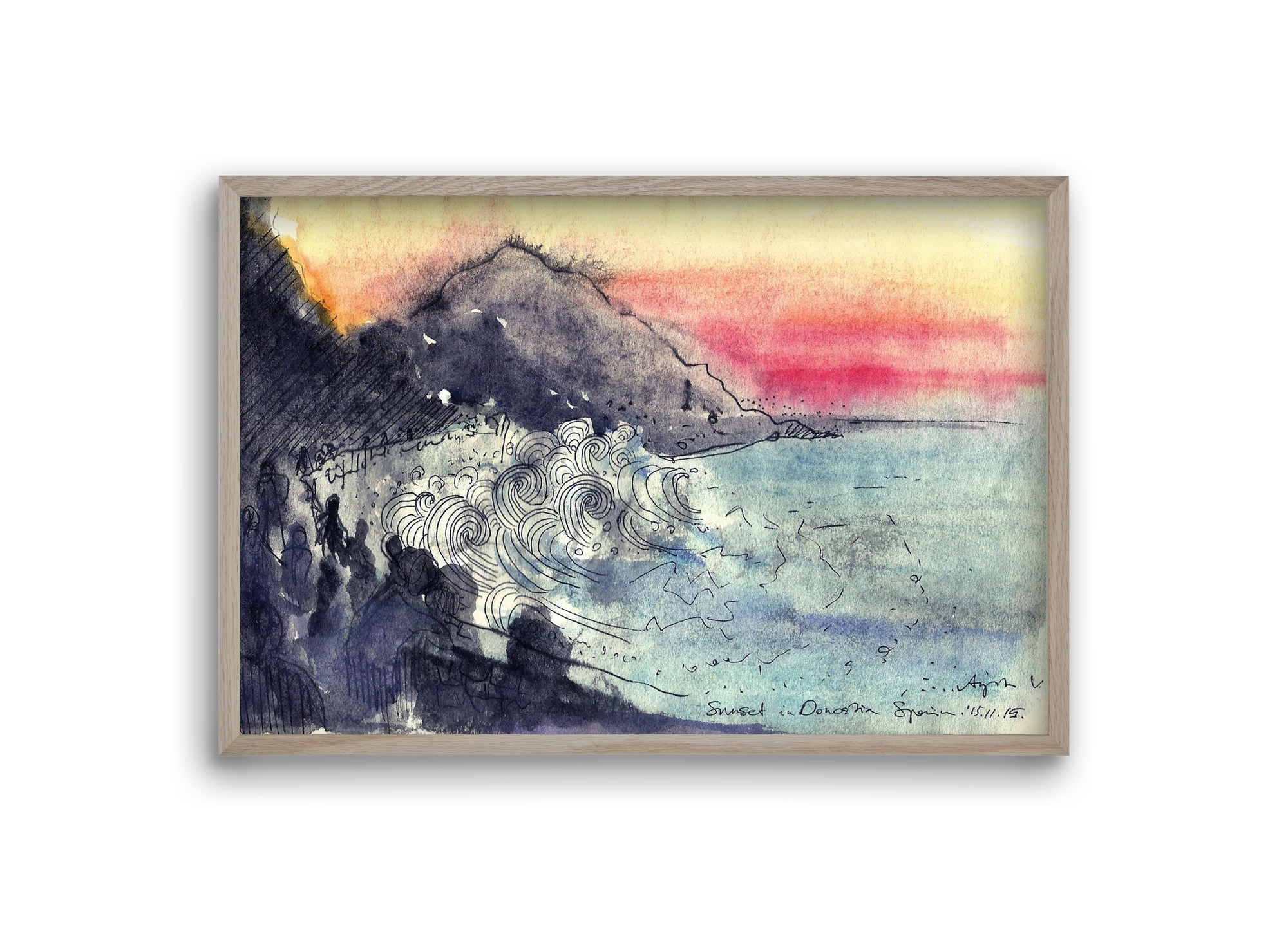 SAN SEBASTIAN AQUARELLE NO.1, 30x20 cm (30x20 cm), Tölgy keret