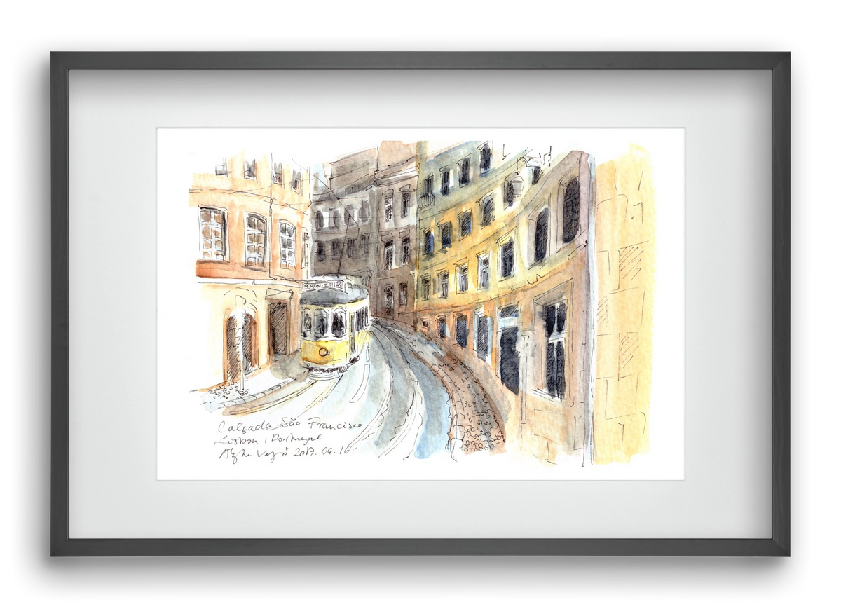 LISBON AQUARELLE NO.21, 60x40 cm (45x30 cm), Fekete keret, paszpartuval