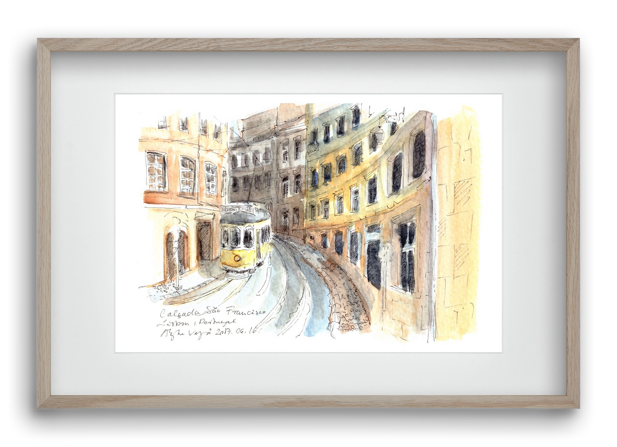 LISBON AQUARELLE NO.21, 60x40 cm (45x30 cm), Tölgy keret, paszpartuval