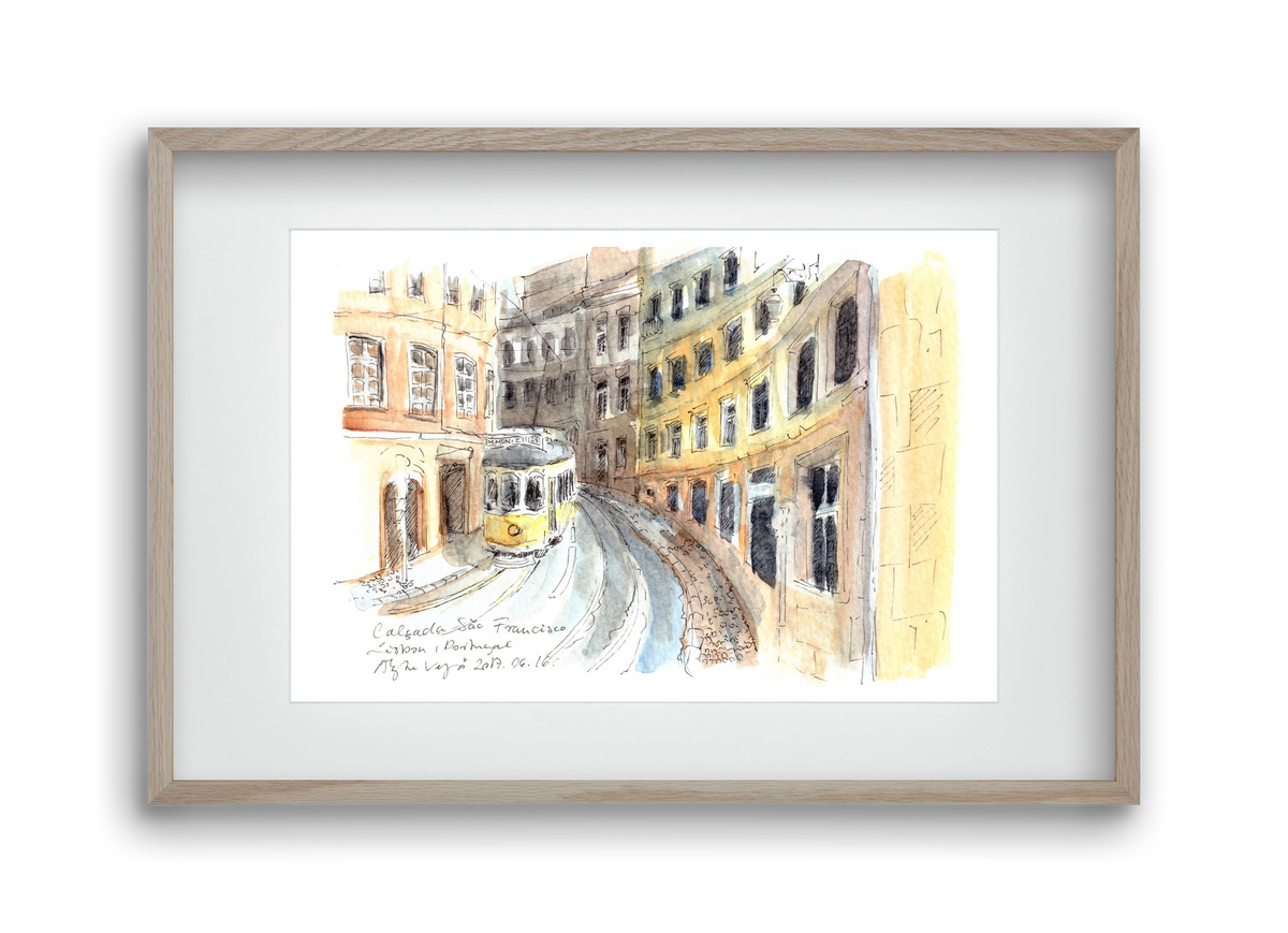 LISBON AQUARELLE NO.21, 45x30 cm (30x20 cm), Tölgy keret, paszpartuval