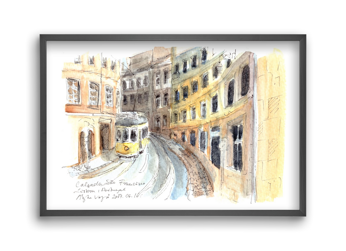 LISBON AQUARELLE NO.21, 45x30 cm (45x30 cm), Fekete keret