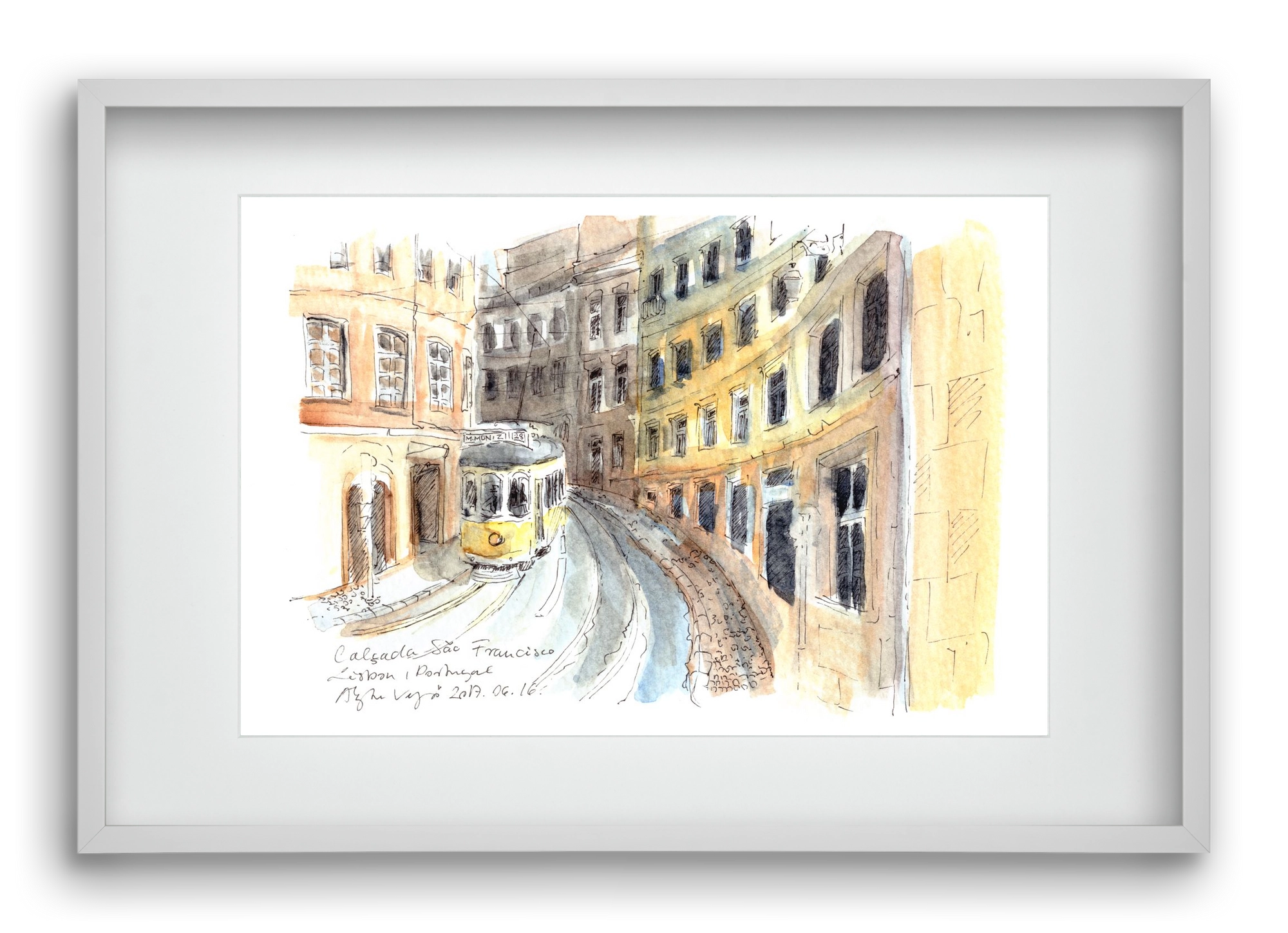 LISBON AQUARELLE NO.21, 60x40 cm (45x30 cm), Fehér keret, paszpartuval