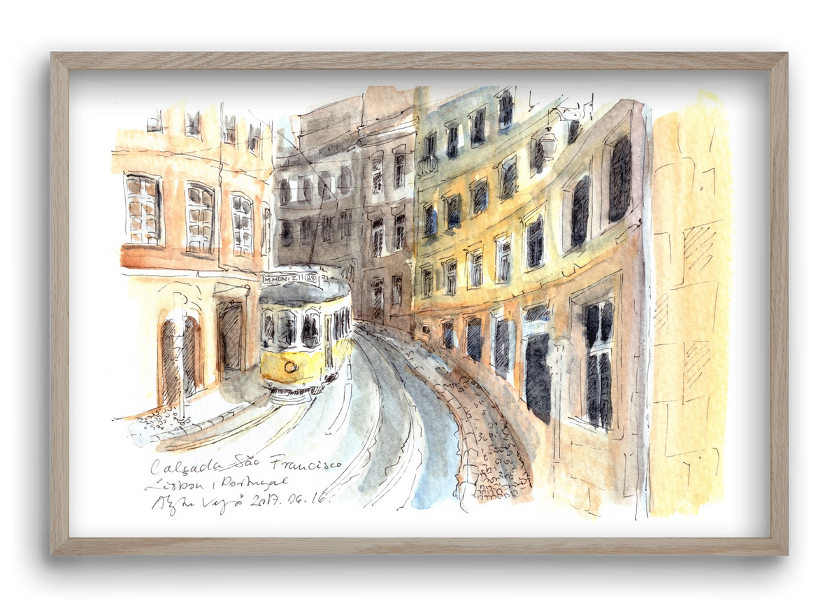 LISBON AQUARELLE NO.21, 60x40 cm (60x40 cm), Tölgy keret