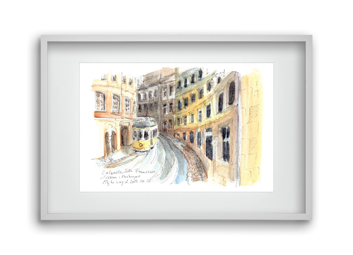 LISBON AQUARELLE NO.21, 45x30 cm (30x20 cm), Fehér keret, paszpartuval