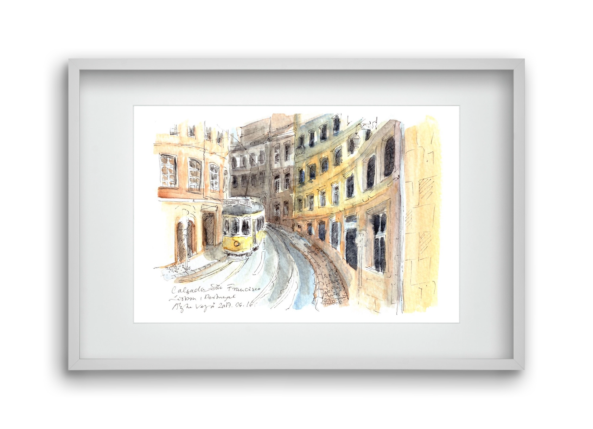 LISBON AQUARELLE NO.21, 45x30 cm (30x20 cm), Fehér keret, paszpartuval