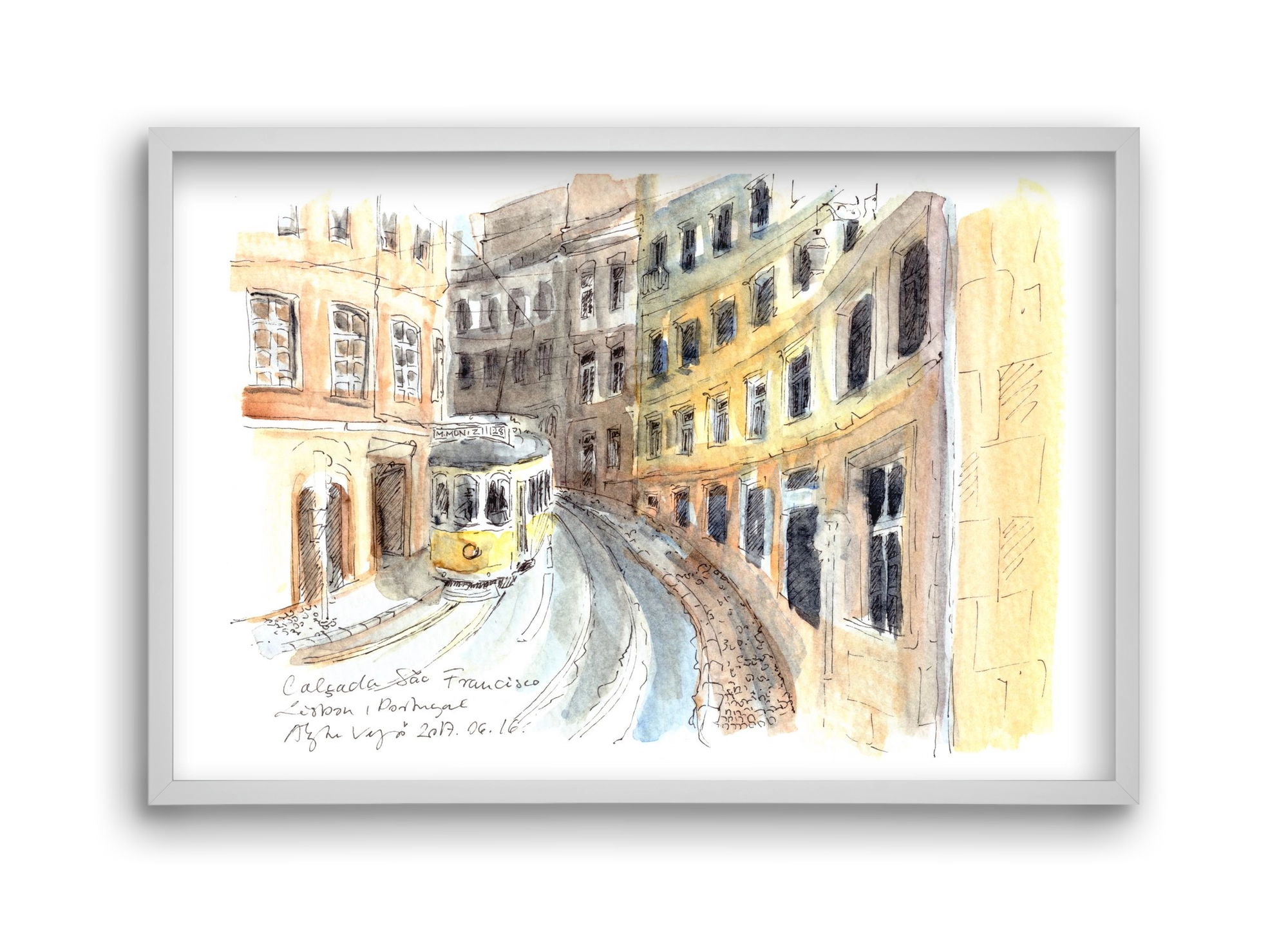 LISBON AQUARELLE NO.21, 45x30 cm (45x30 cm), Fehér keret
