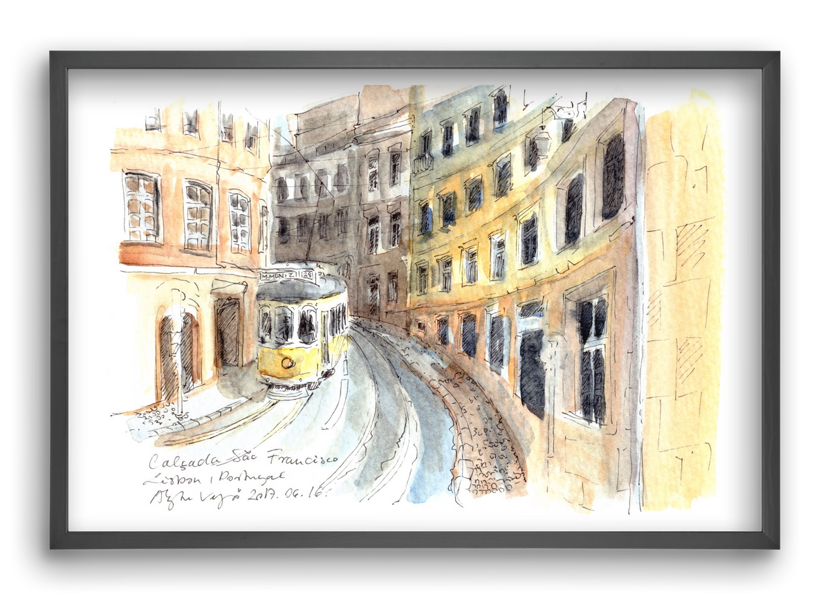 LISBON AQUARELLE NO.21, 60x40 cm (60x40 cm), Fekete keret