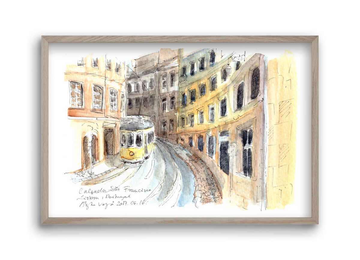 LISBON AQUARELLE NO.21, 45x30 cm (45x30 cm), Tölgy keret