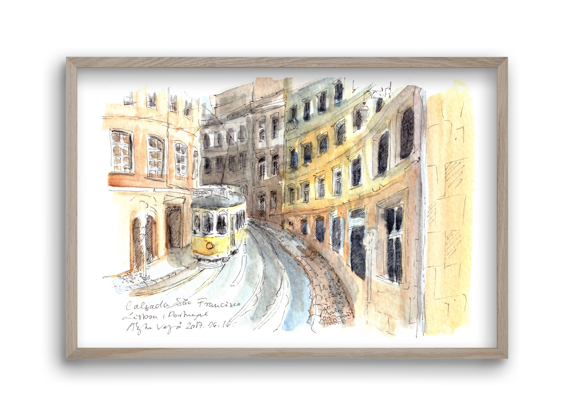 LISBON AQUARELLE NO.21, 45x30 cm (45x30 cm), Tölgy keret