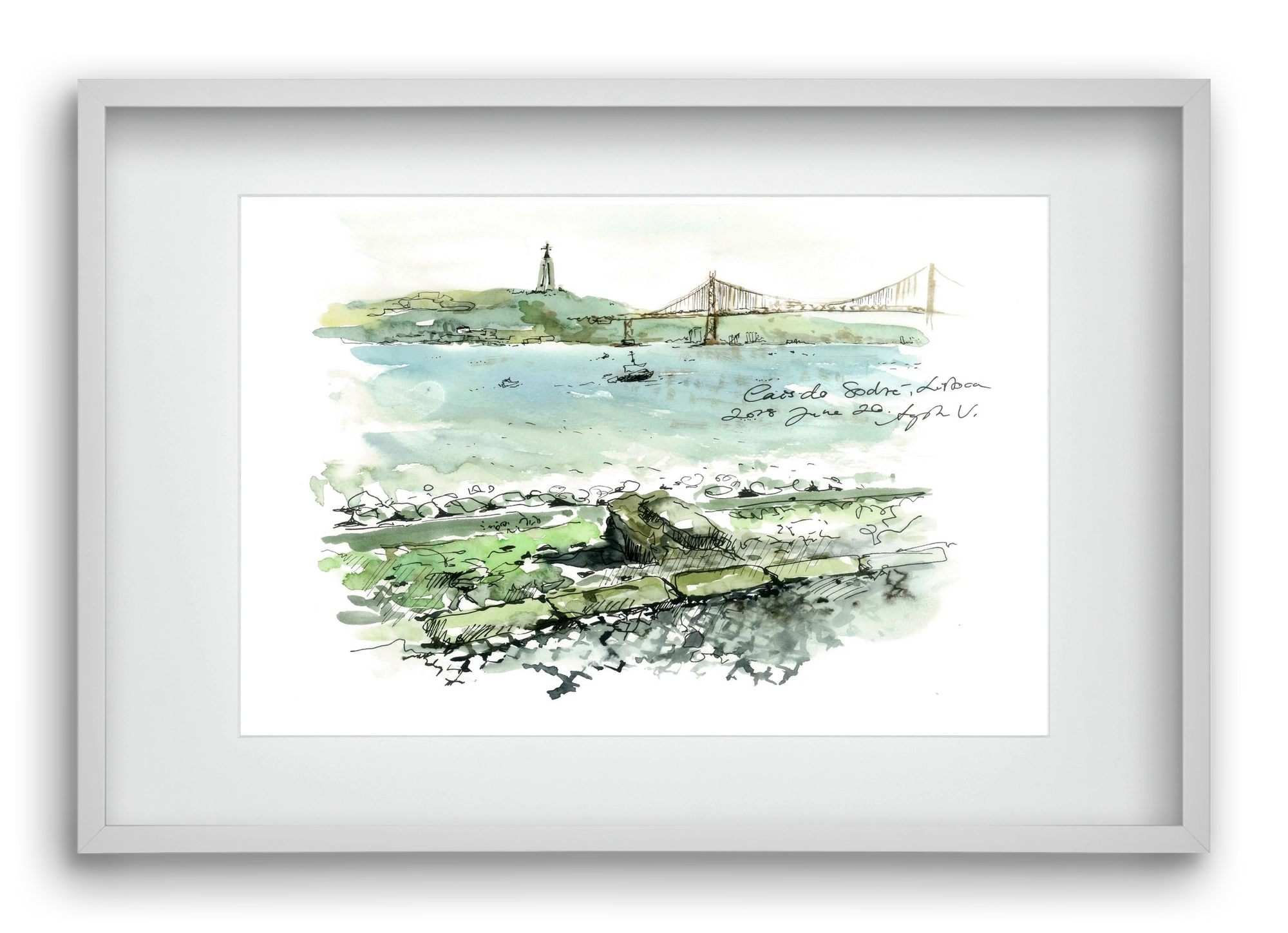 LISBON AQUARELLE NO.23, 60x40 cm (45x30 cm), Fehér keret, paszpartuval