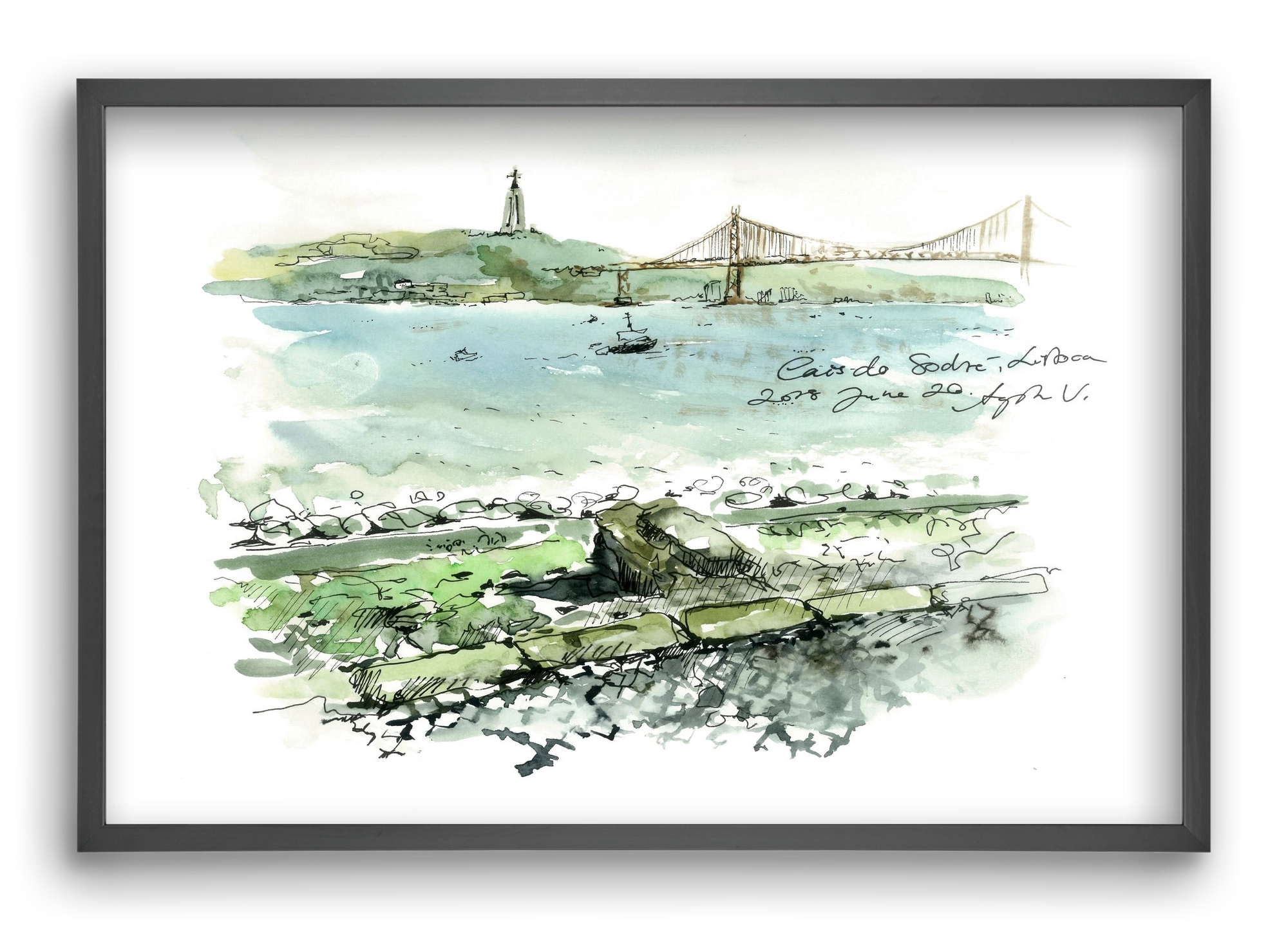 LISBON AQUARELLE NO.23, 60x40 cm (60x40 cm), Fekete keret