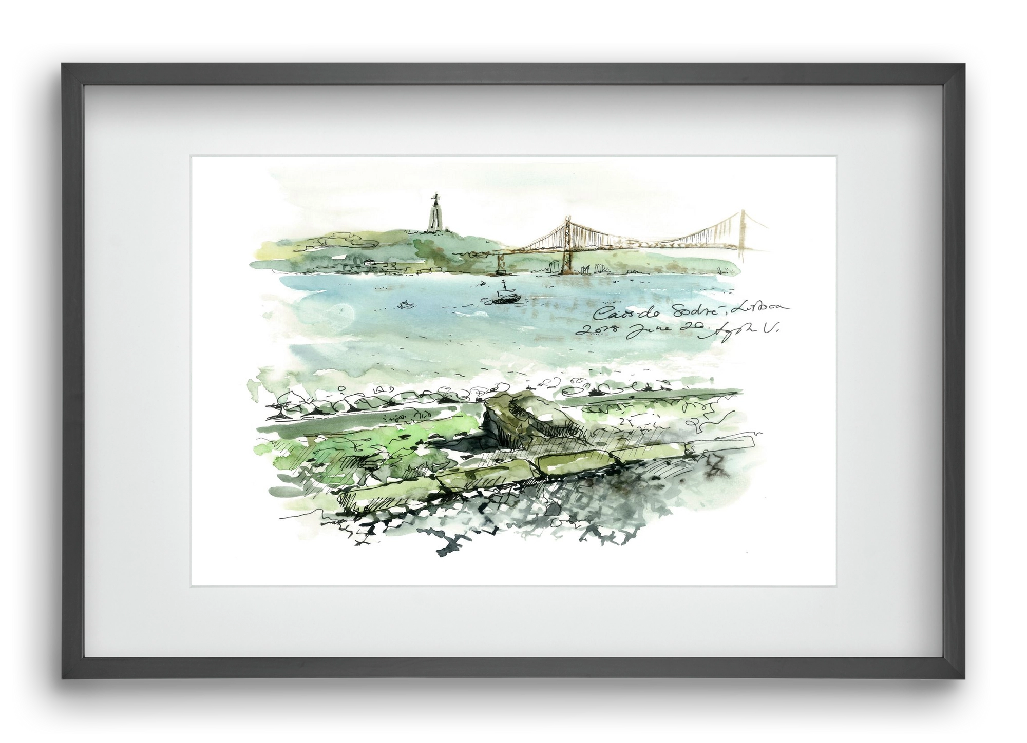 LISBON AQUARELLE NO.23, 60x40 cm (45x30 cm), Fekete keret, paszpartuval