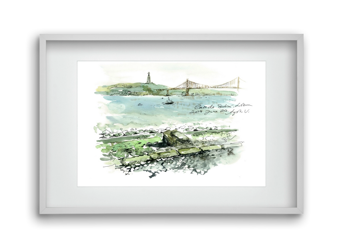 LISBON AQUARELLE NO.23, 45x30 cm (30x20 cm), Fehér keret, paszpartuval