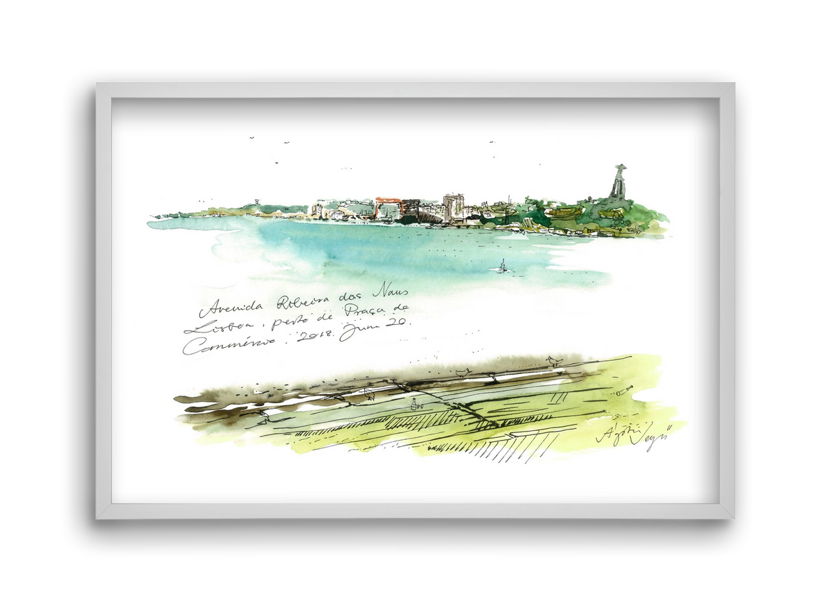 LISBON AQUARELLE NO.24, 45x30 cm (45x30 cm), Fehér keret