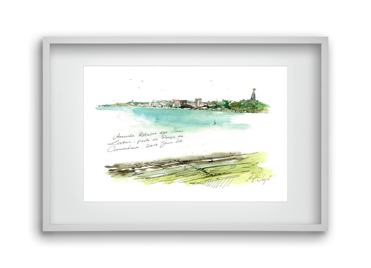 LISBON AQUARELLE NO.24, 45x30 cm (30x20 cm), Fehér keret, paszpartuval