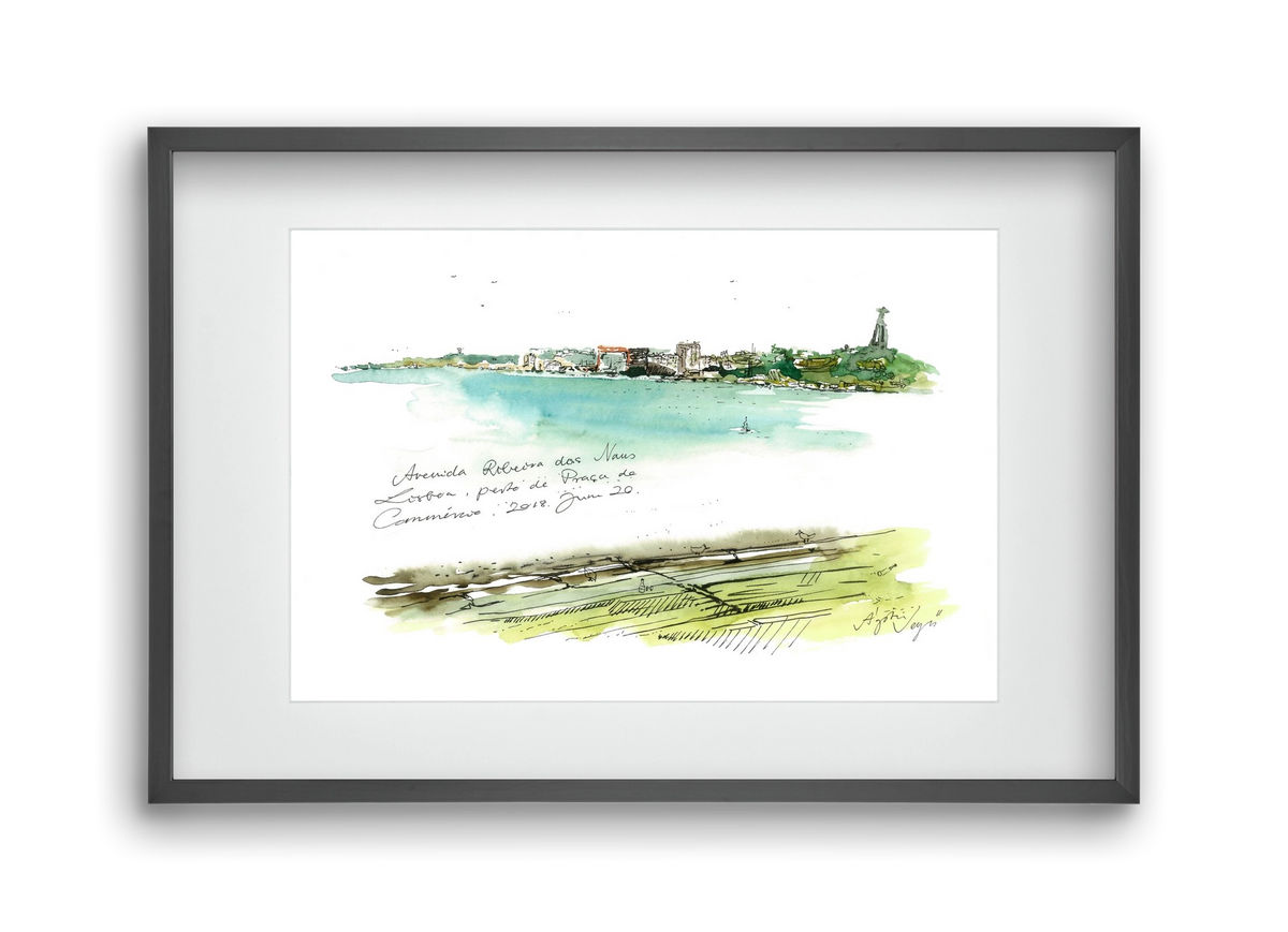 LISBON AQUARELLE NO.24, 45x30 cm (30x20 cm), Fekete keret, paszpartuval