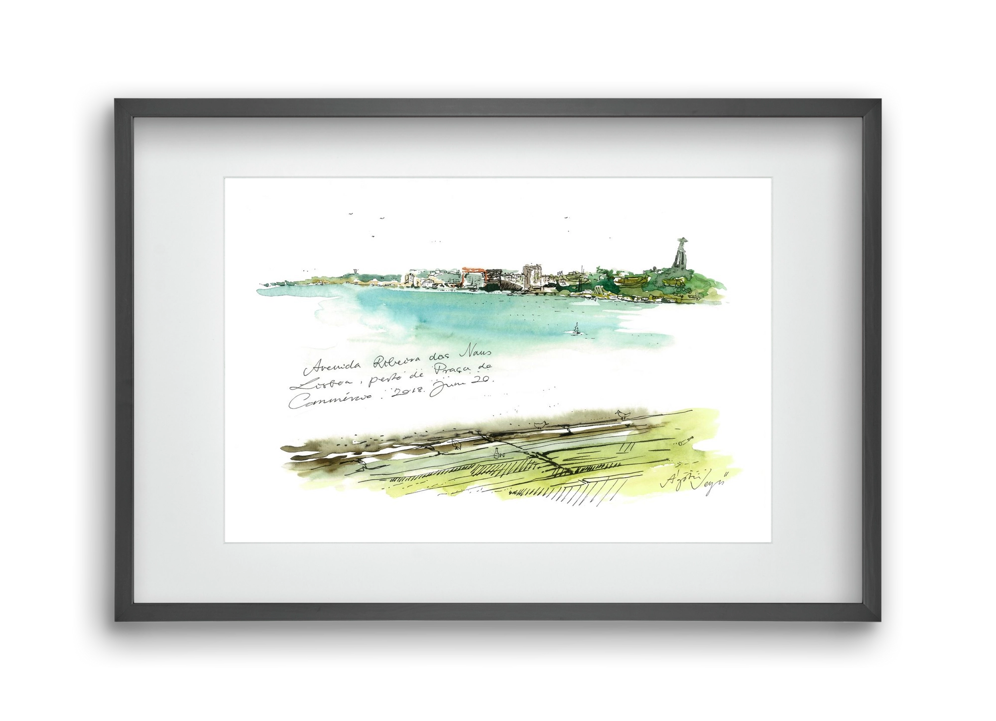 LISBON AQUARELLE NO.24, 45x30 cm (30x20 cm), Fekete keret, paszpartuval