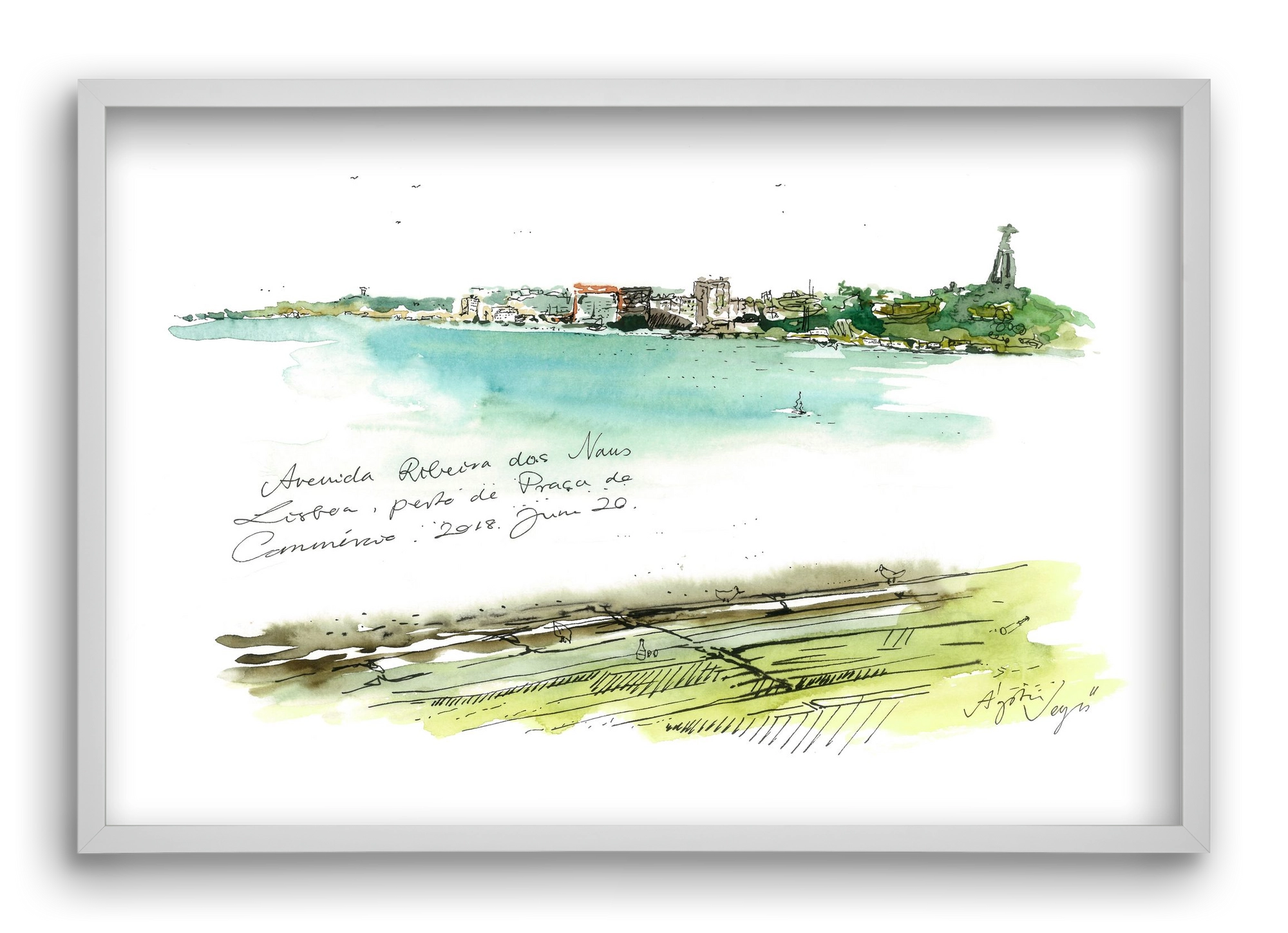 LISBON AQUARELLE NO.24, 60x40 cm (60x40 cm), Fehér keret