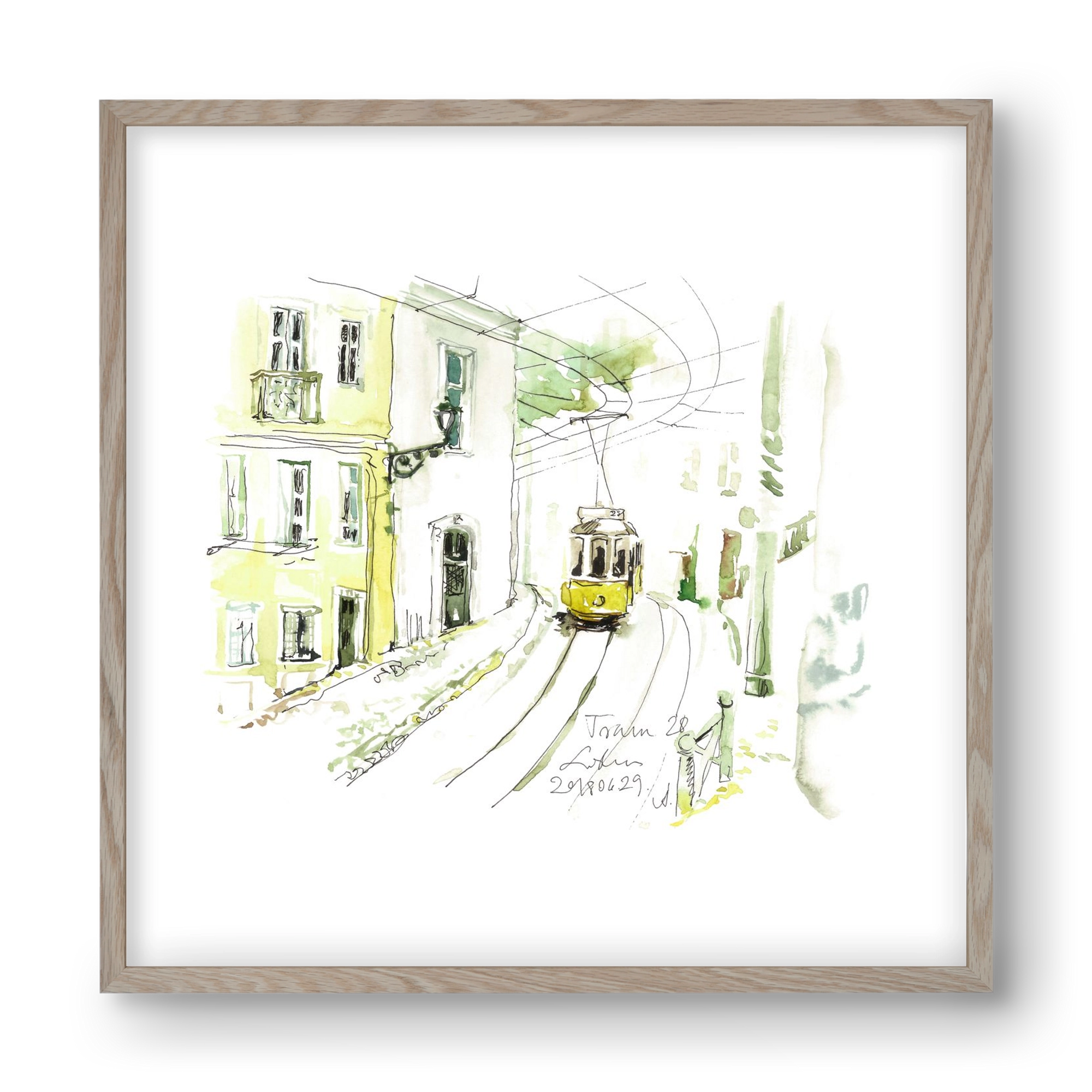 LISBON AQUARELLE NO.27, 40x40 cm (40x40 cm), Tölgy keret