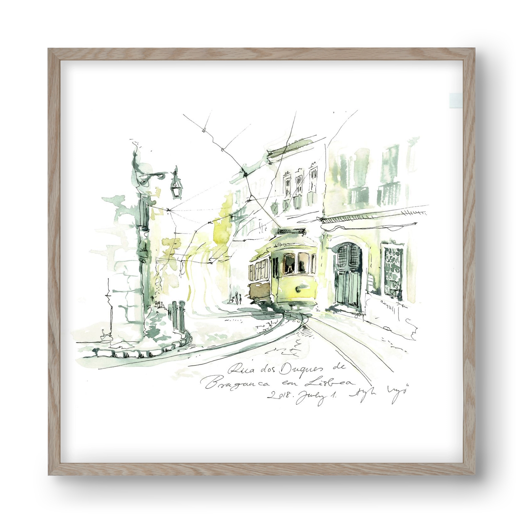 LISBON AQUARELLE NO.28, 40x40 cm (40x40 cm), Tölgy keret