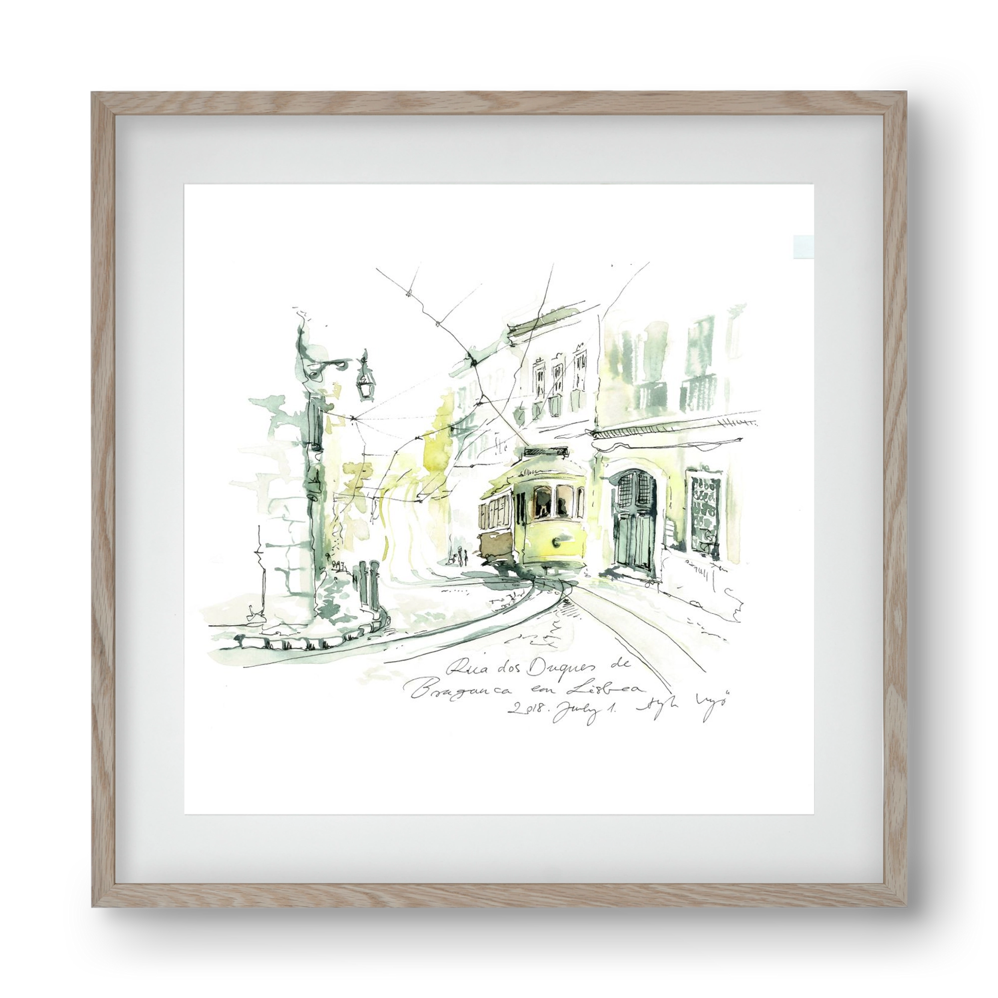 LISBON AQUARELLE NO.28, 40x40 cm (30x30 cm), Tölgy keret, paszpartuval