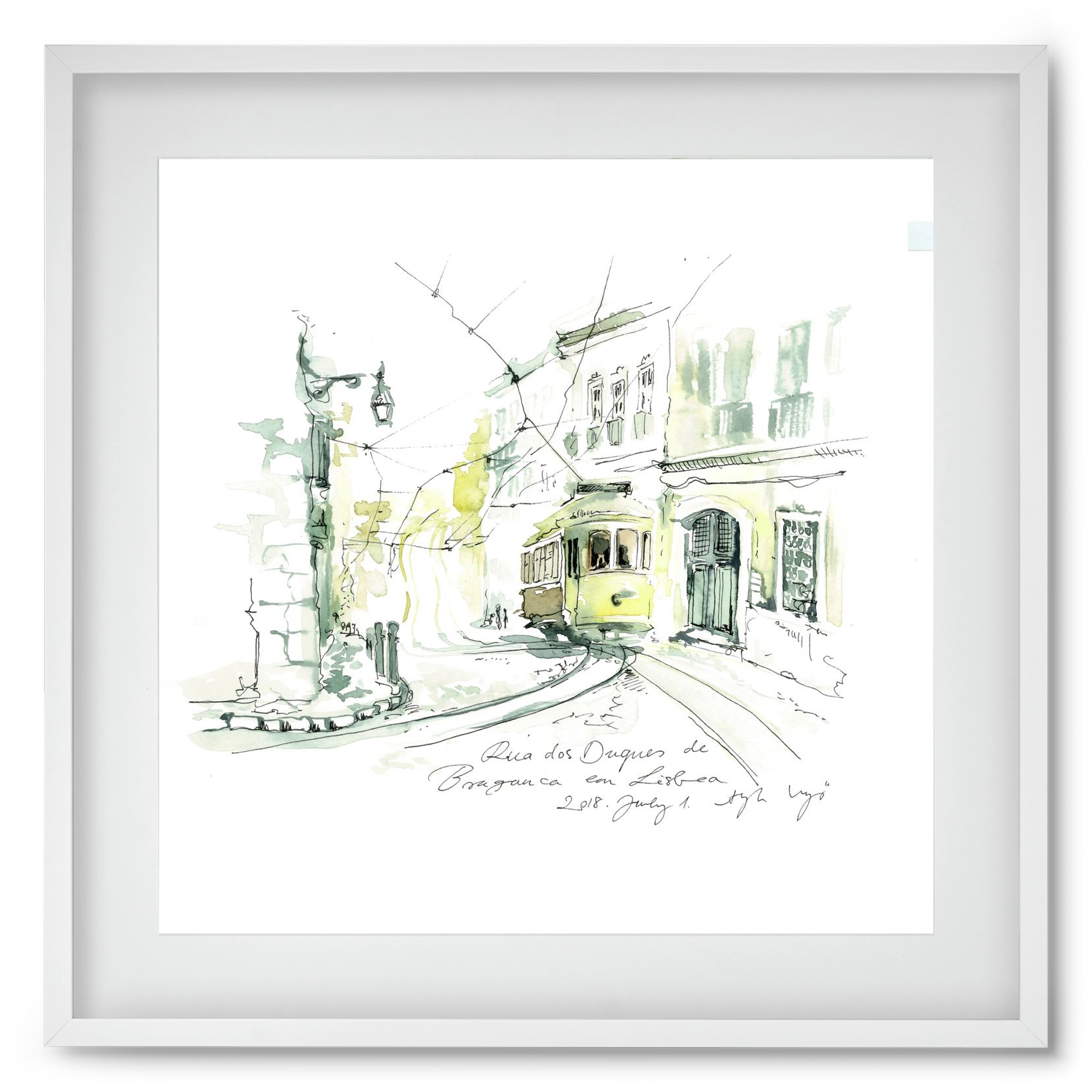 LISBON AQUARELLE NO.28, 50x50 cm (40x40 cm), Fehér keret, paszpartuval