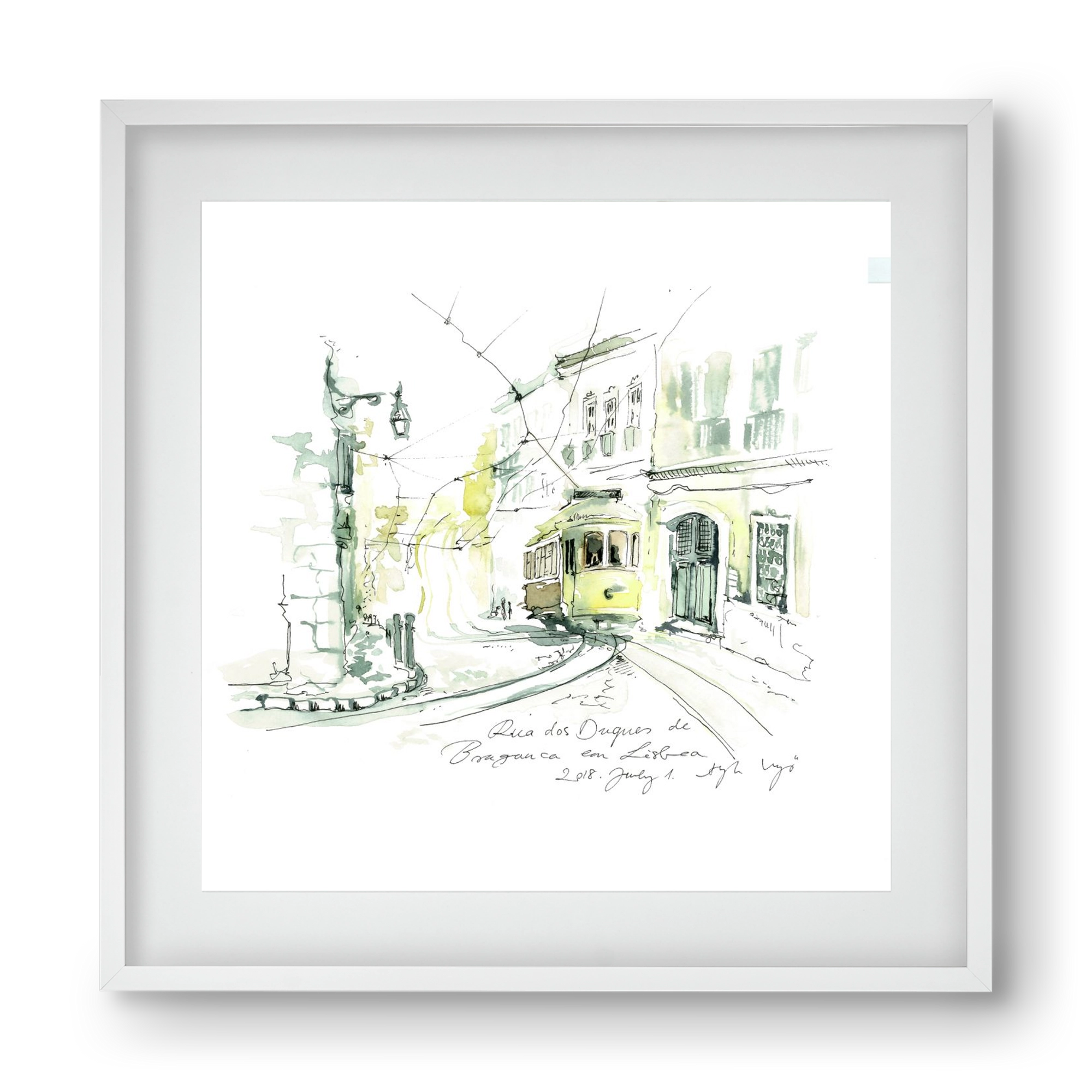 LISBON AQUARELLE NO.28, 40x40 cm (30x30 cm), Fehér keret, paszpartuval