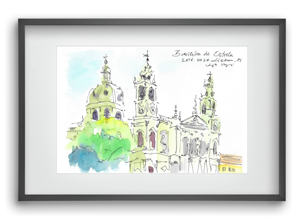 LISBON AQUARELLE NO.29, 60x40 cm (45x30 cm), Fekete keret, paszpartuval